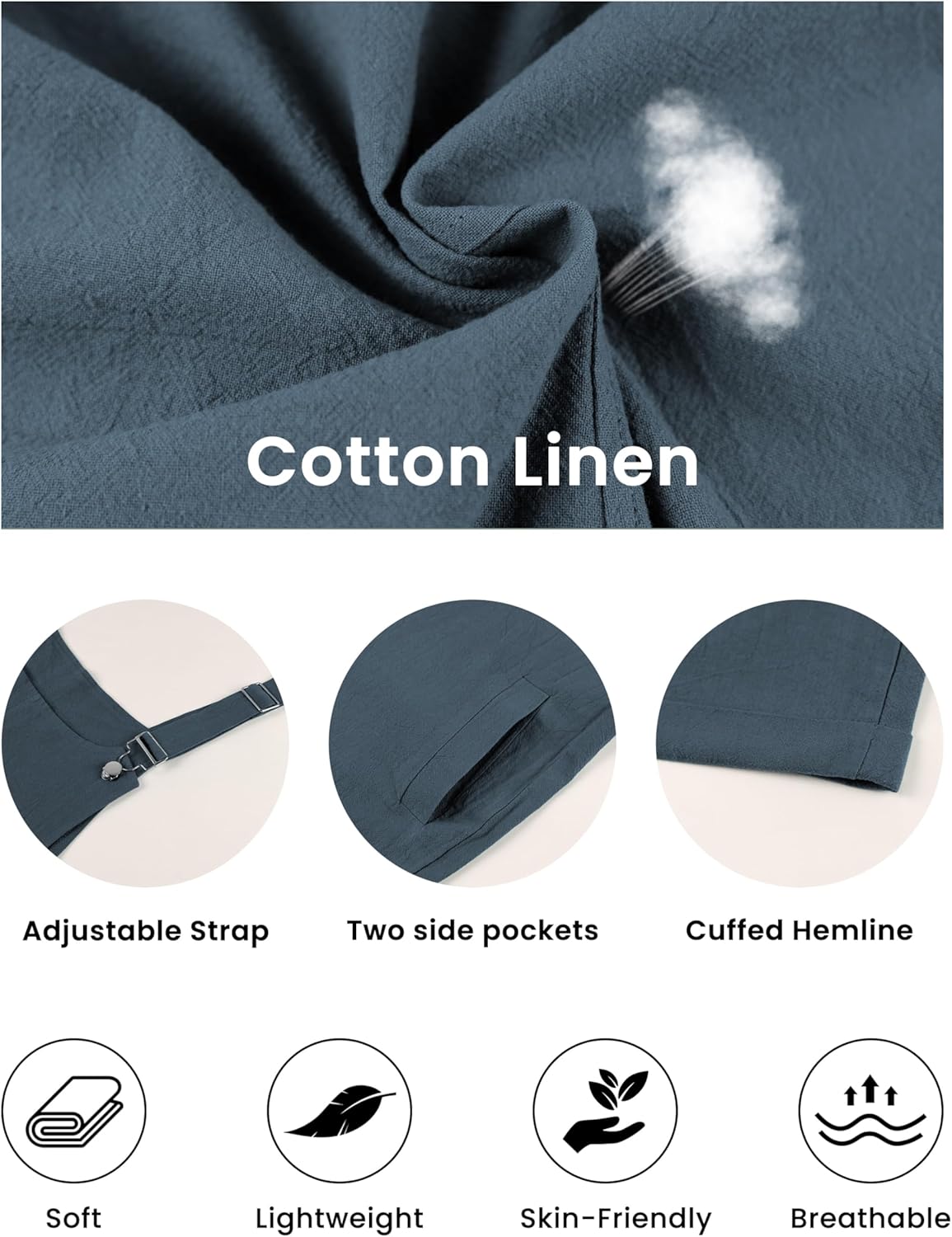 EsheSy Women's Linen Short Overalls Casual Summer Shorts Jumpsuit Rompers with Pockets - Image 6