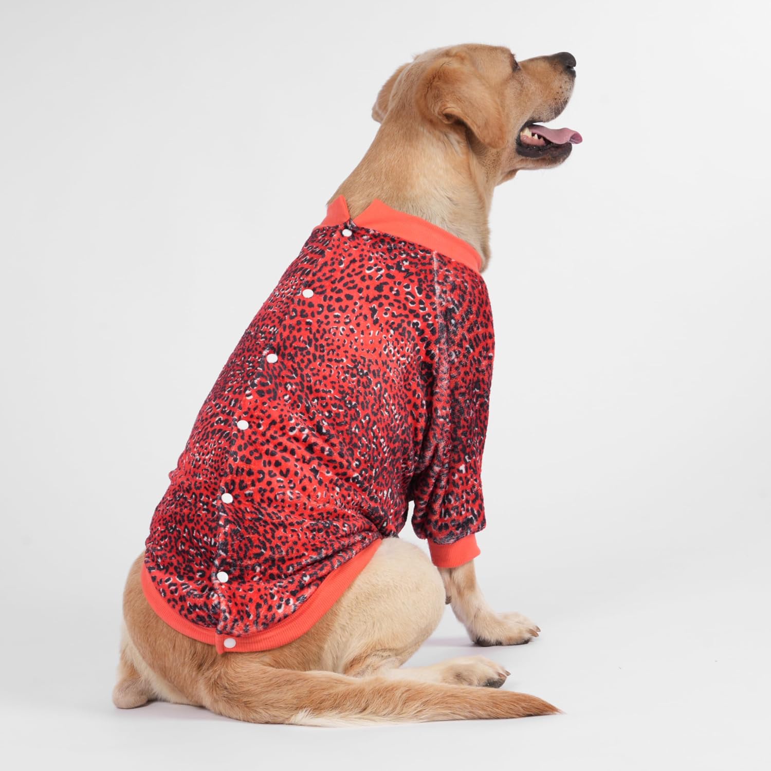 LovinPet Large Dog Winter Flannel Coat, Warm Dog Coat with Front Sleeves and Snap Buttons, Easy-Care Full-Coverage Layer for Cold Weather, Pink Dot Leopard Prints, L