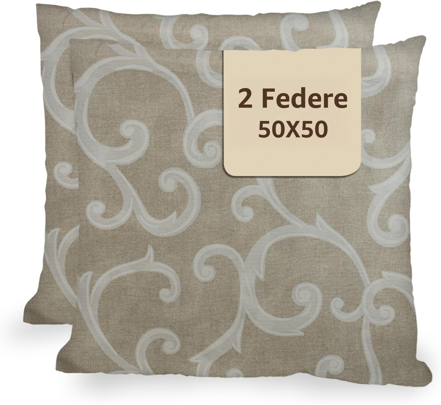 Sonit – Sofa Cushion Covers 50 x 50 cm – Decorative Sofa Cushions with Hidden Zipper – 50 x 50 cm Cushion Covers Made in Italy – 2 Pieces Beige