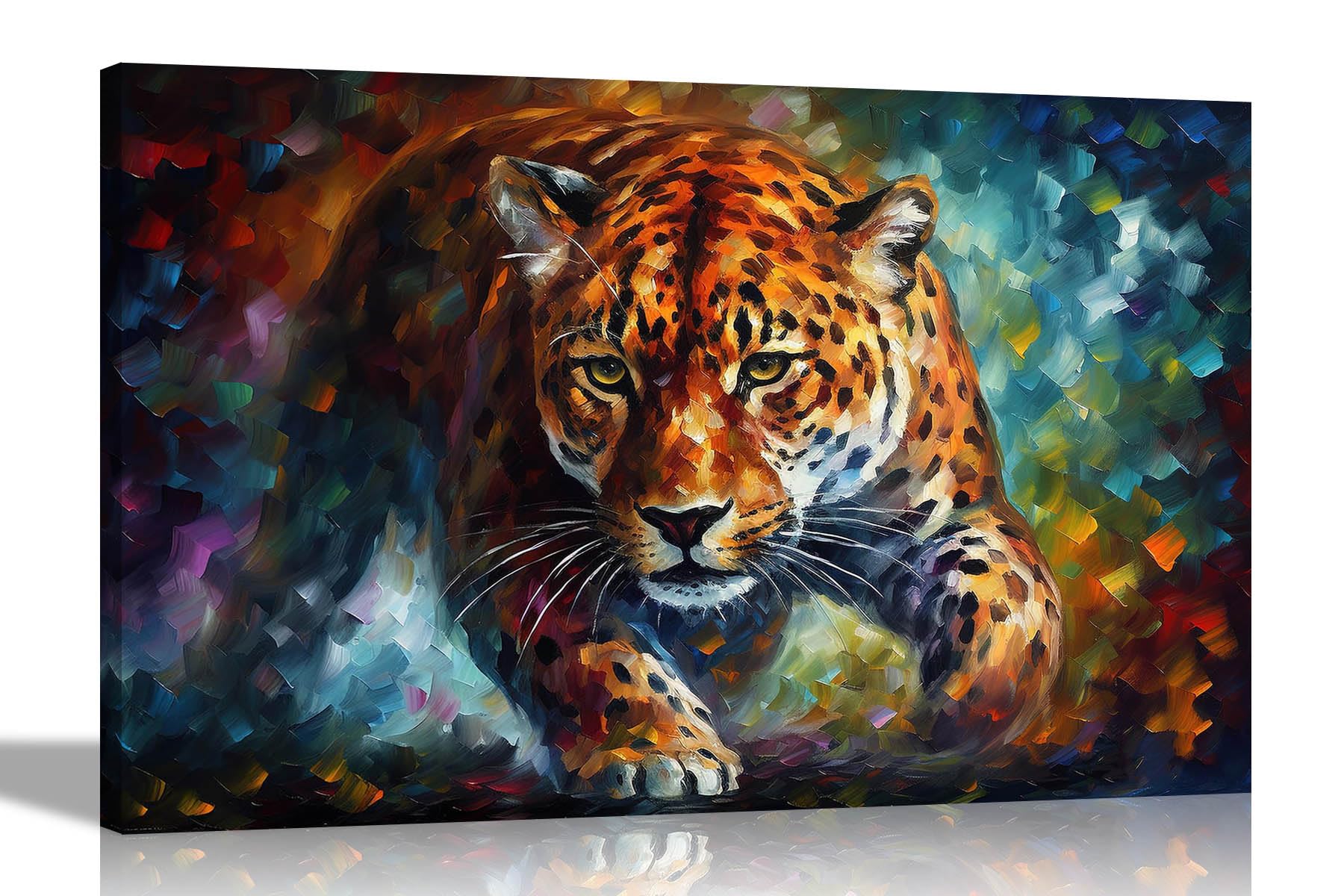 Artley Prints - Leopard on the Hunt Abstract Colourful Canvas Prints for Bedroom, Living Room, Kitchen - Wall Art Animal Pictures to Hang 51 x 35cm (20 x 14 inches)