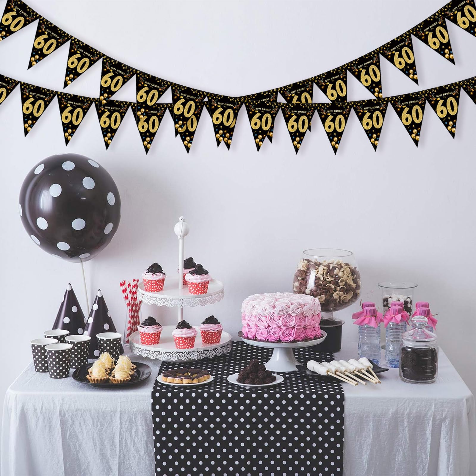 Guirlande De Fanions Pour 60E Anniversaire - Noir Et Doré - Guirlande