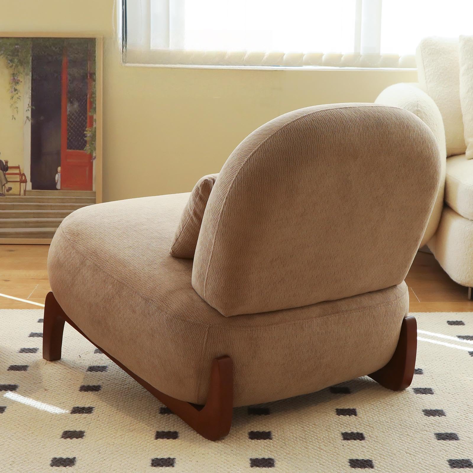 Poltrona Decorativa in Velluto, Gambe in Legno, Camel, 86.9x72.1x69.9 cm