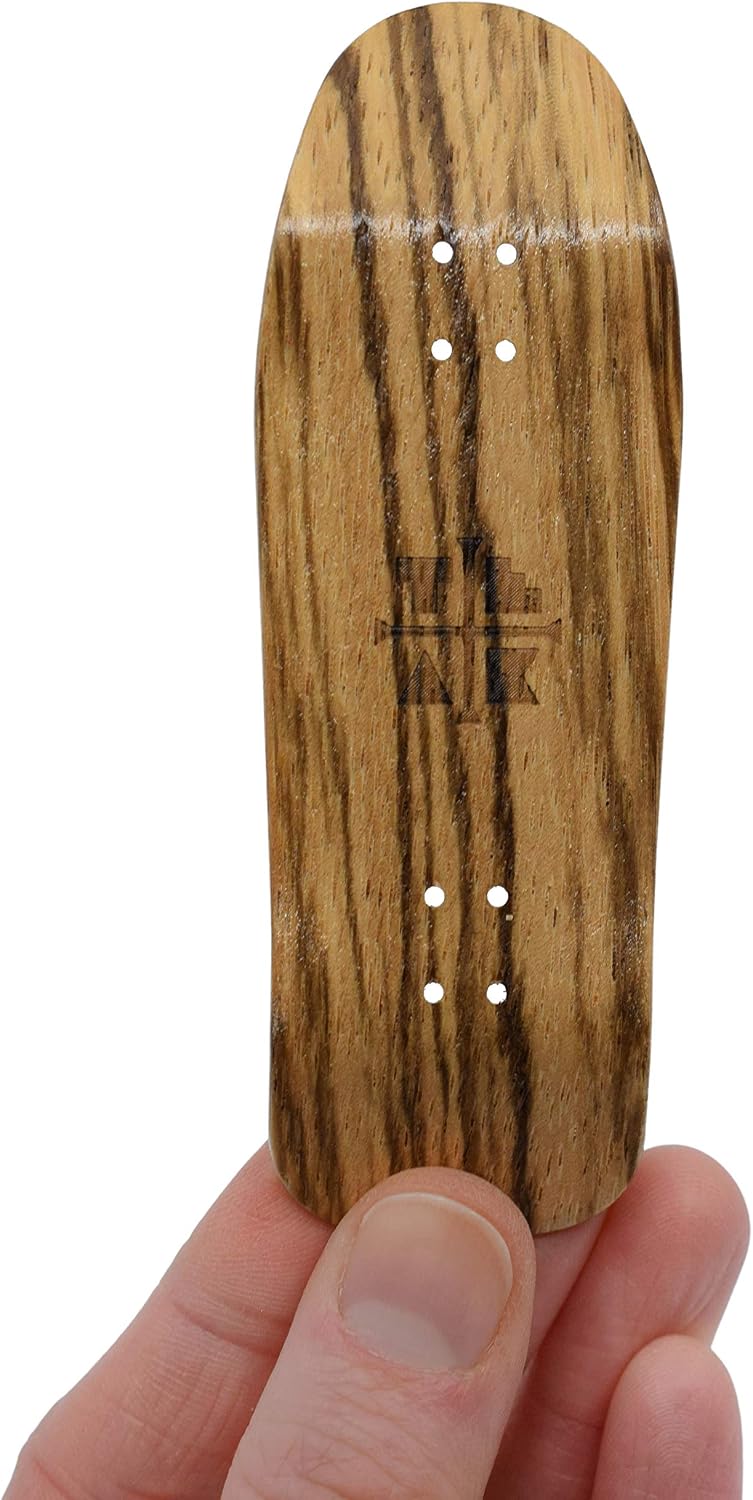 Wooden Fingerboard Carlsbad Cruiser Deck, Zebrawood - 34mm x 100mm - Handmade, Pro Shape & Size - Five Plies Wood Veneer - Includes Prolific Foam Tape - Teak Tuning