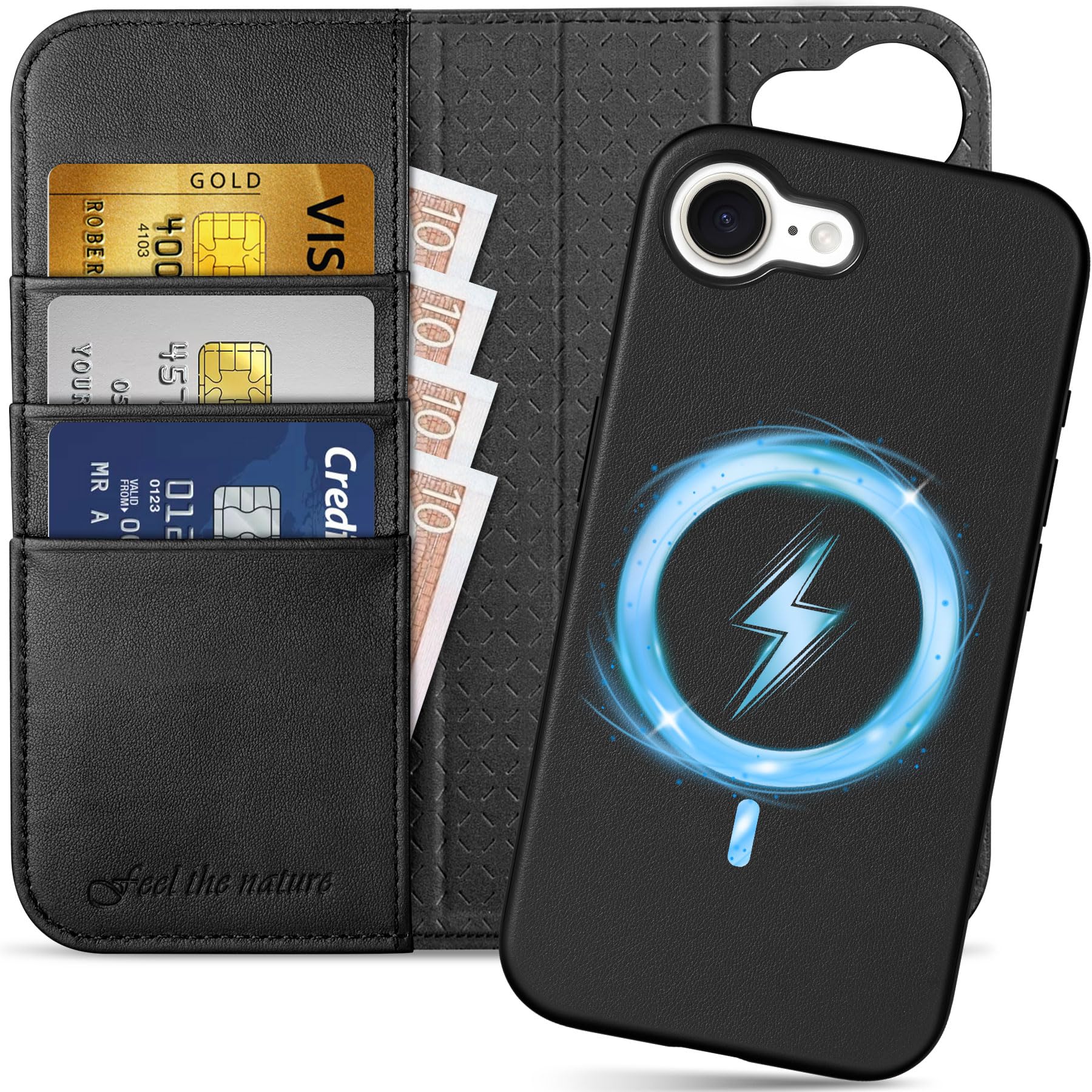 SHIELDON 2 IN 1 Hlle fr iPhone 17e & iPhone 16e Case, Echtleder  Handyhlle Klapphlle Kompatibel mit iPhone 16e/17e 5G 2026 6,1" - Schwarz:  Amazon.de: Elektronik & Foto