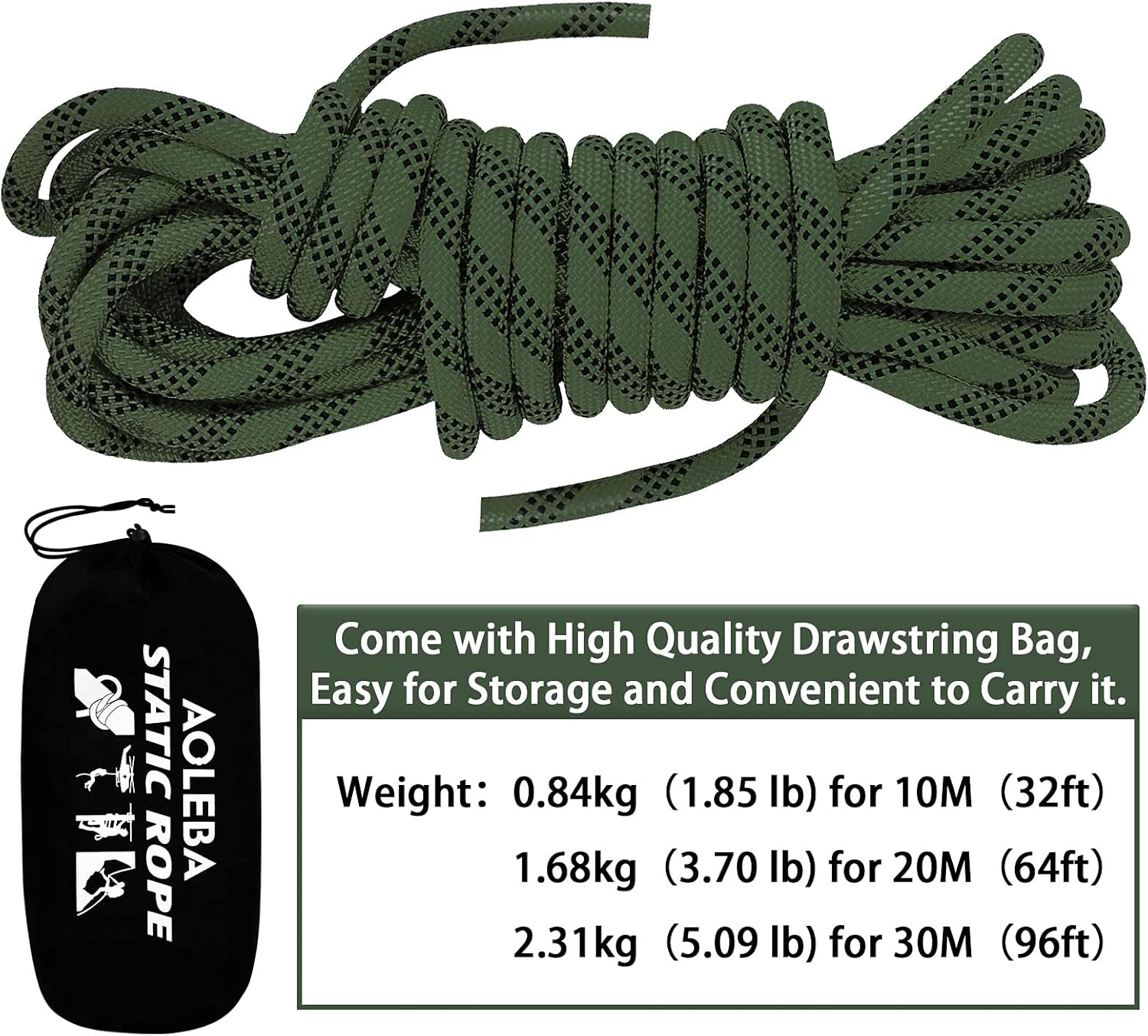 AOLEBA 10.5 mm Static Climbing Rope 10M(32ft) 20M(64ft) 30M(96ft) Outdoor Rock Climbing Rope, Escape Rope Ice Climbing Equipment Fire Rescue Parachute Rope : Sports & Outdoors