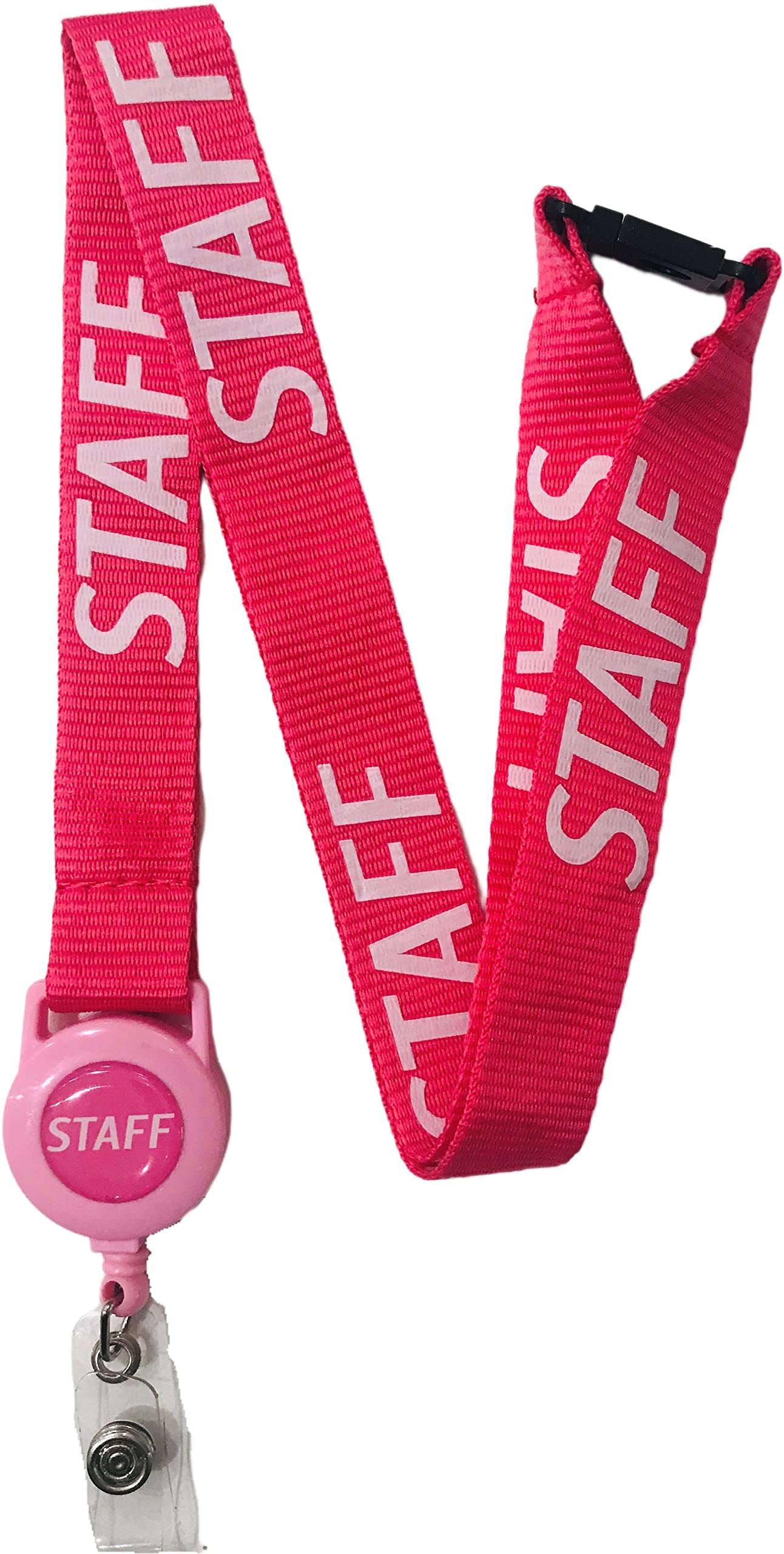 PAC Supplies Global 20mm Colourful STAFF Printed Badge Reel Lanyard With Safety Breakaway (Pink, 2 Lanyards)
