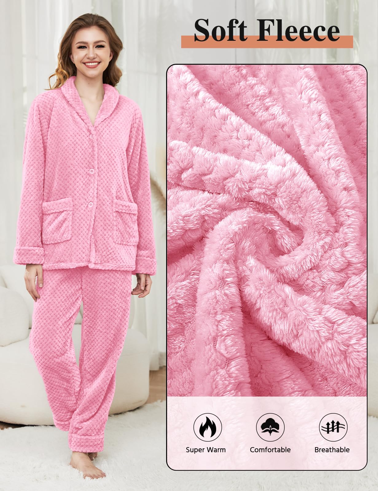 RITOSTA Pigiama Donna Invernale Lungo Pigiami in Pile da Notte Due Pezzi Morbido Pigiama Stitch Felpa e Pantalone Pigiama Natalizio Caldo Completo Invernali Tuta Termico con Tasca