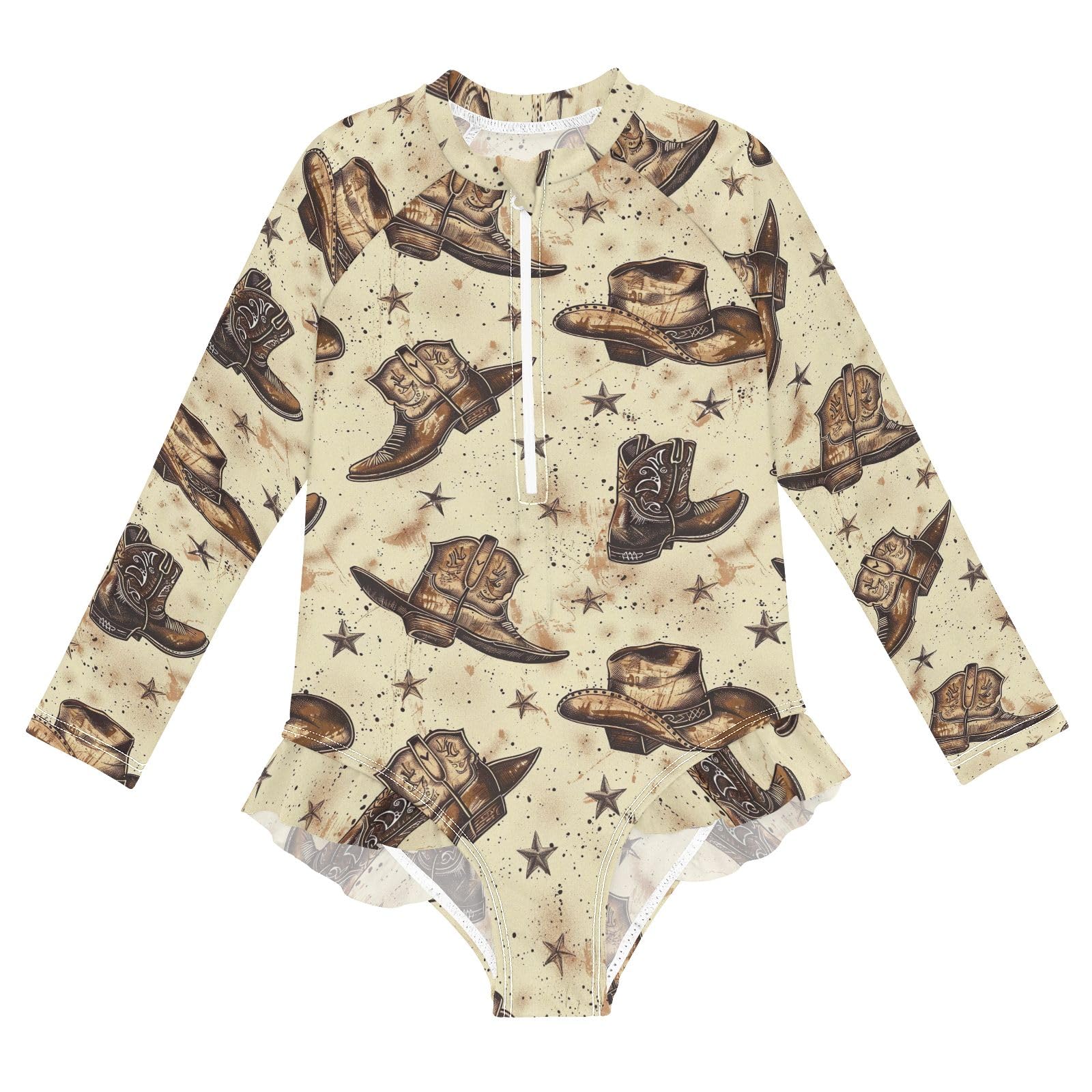 CHIFIGNO Cowboy Boots Hats Stars Rash Guard One Piece Girls Swimsuit Quick Dry Swimwear Beach Sport Bathing Suit UPF 50+, 4T