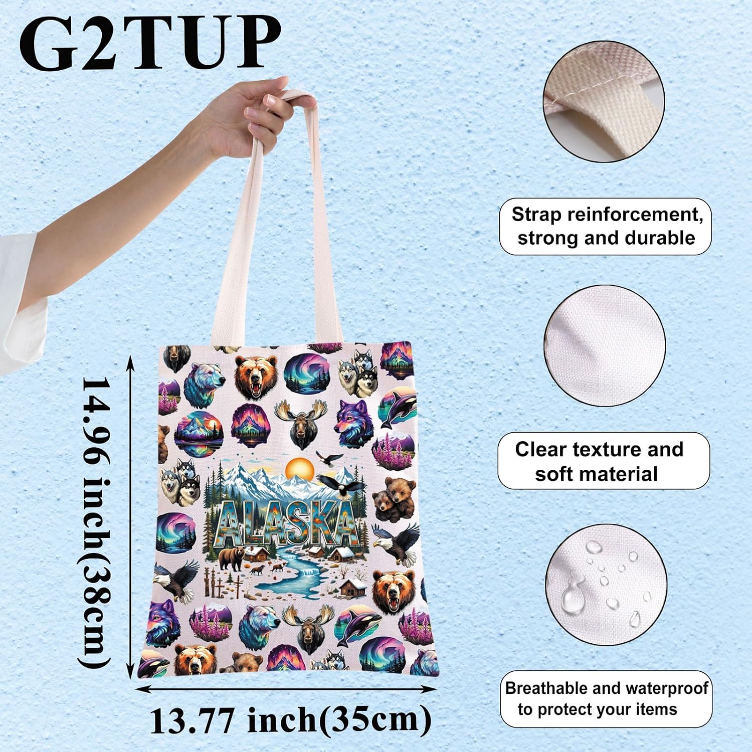 G2TUP Alaska State Travel Tote Bag Alaska Adventure Gift Alaskan Cruise Trip Shoulder Bag Cruise Ship Bear Mountains Merch image 4
