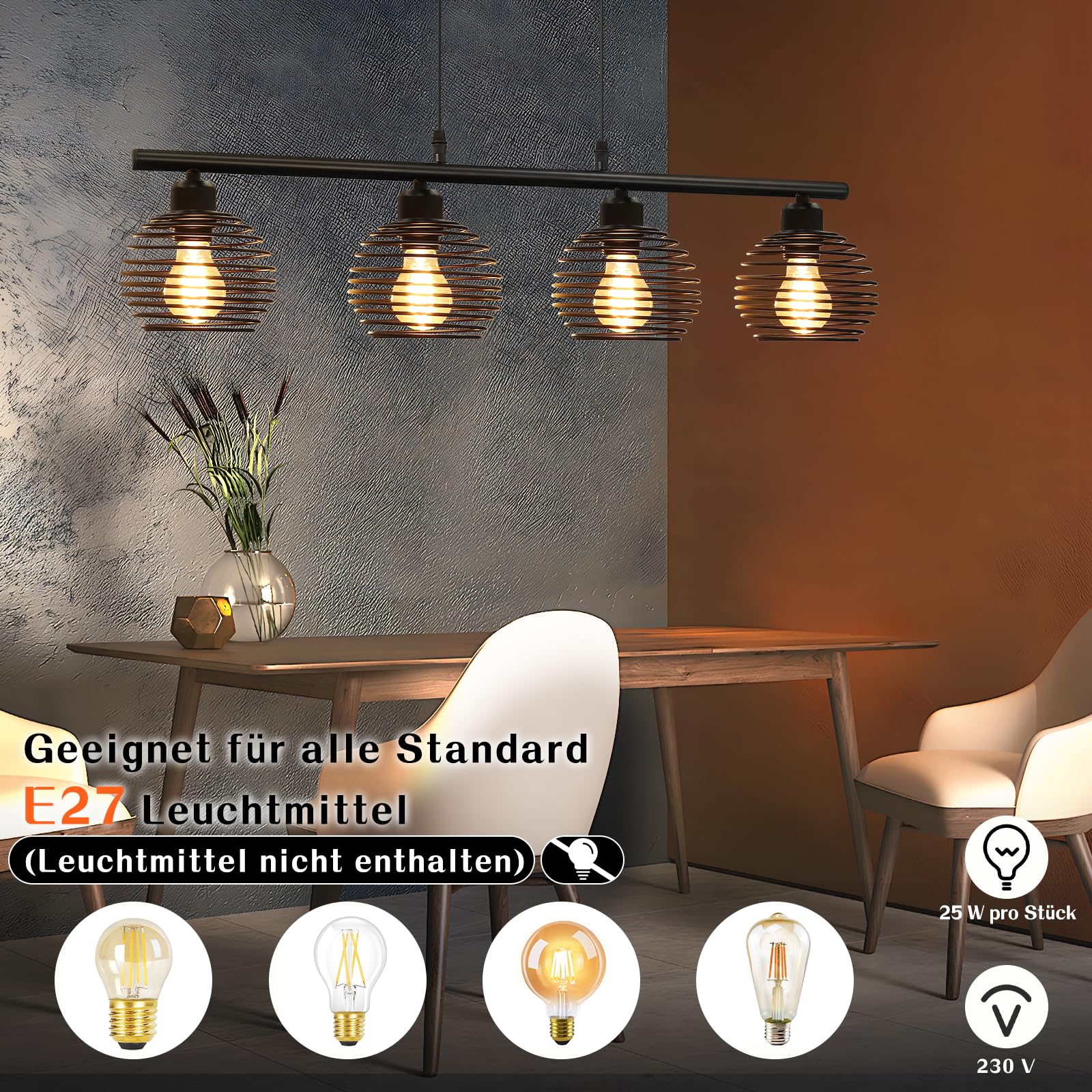 Hanglamp Zwarte kroonluchter - Vintage Industriële Retro Stijl