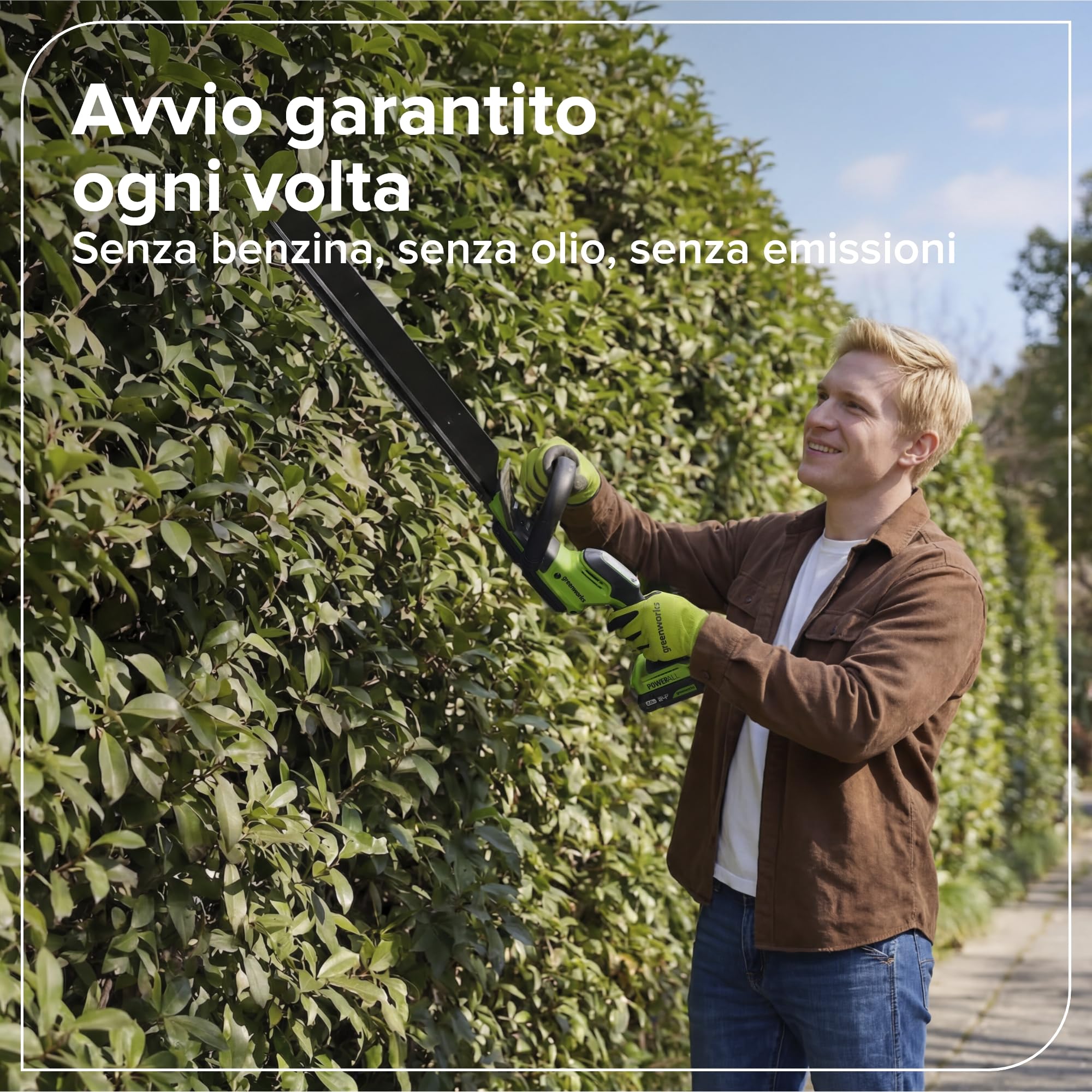 Greenworks Cortasetos a batería 24V 56 cm con batería incluida, Motor brushless, Cuchilla Doble acción 28 mm, Hedge Sweeper, Cargador HT2202A1