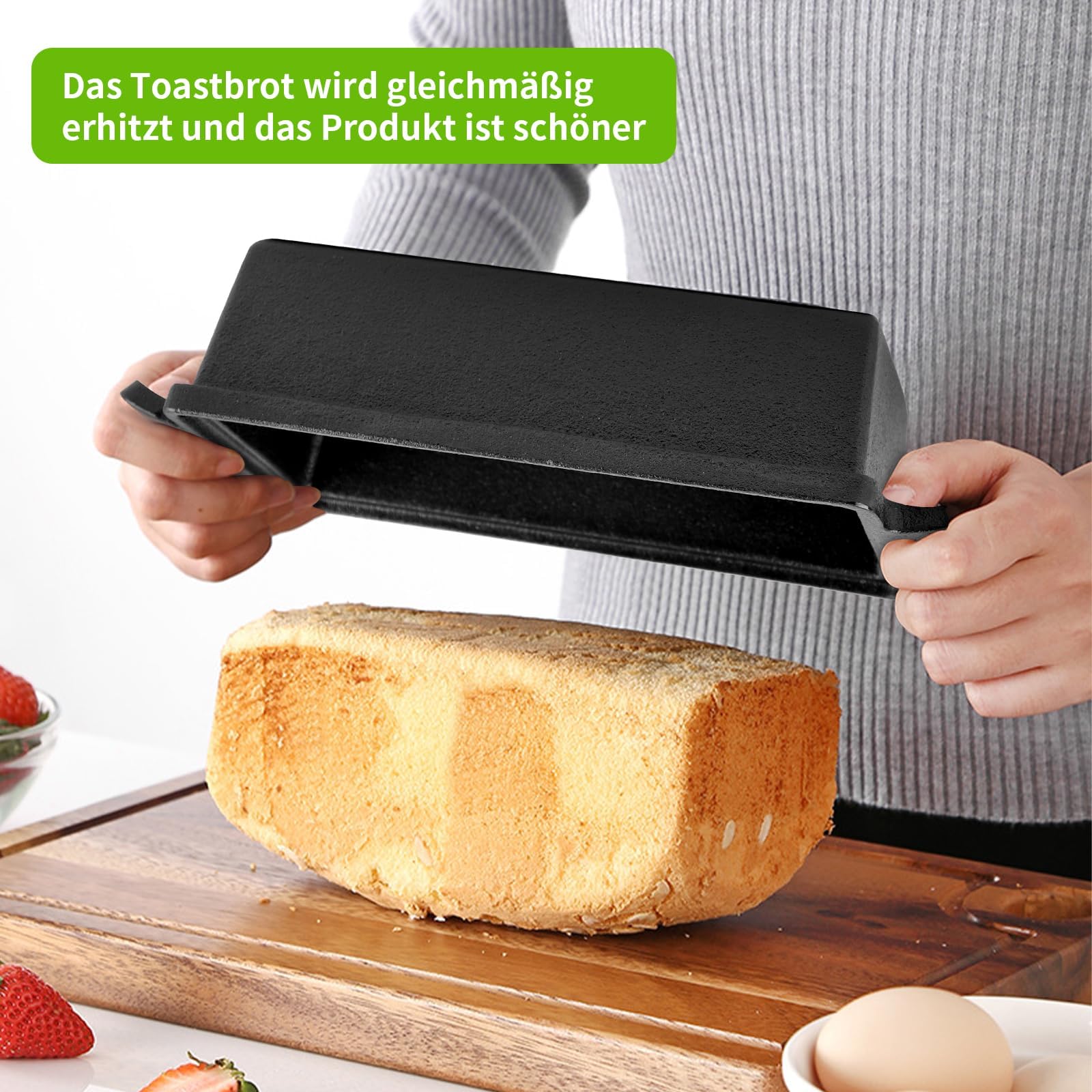 Teglia per pane in ghisa con coperchio, pentola in ghisa, per cuocere il pane, per toast, per forno, fornello, induzione, 25 cm