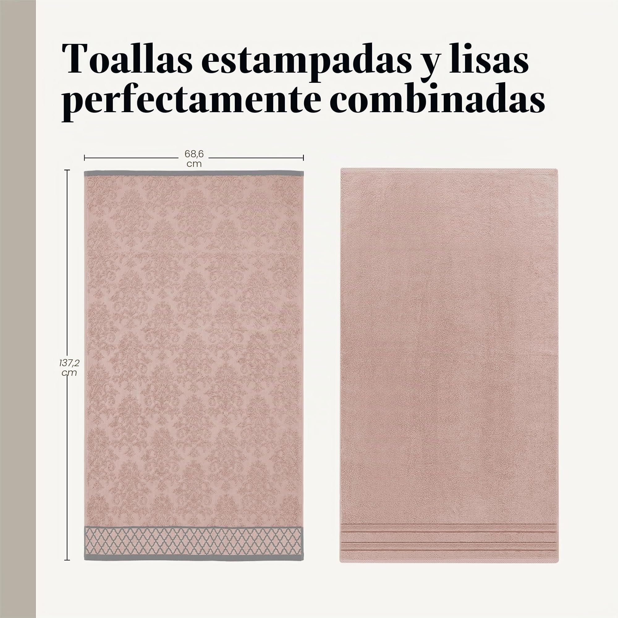 Costa del Pacífico Textiles Damasco Jacquard Toallas con Adornado Frontera, algodón, Peach, Juego de 6