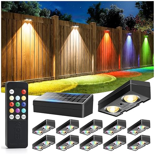 JOFIOS Fence Lights Solar Powered with Remote 12 Pack, Warm
