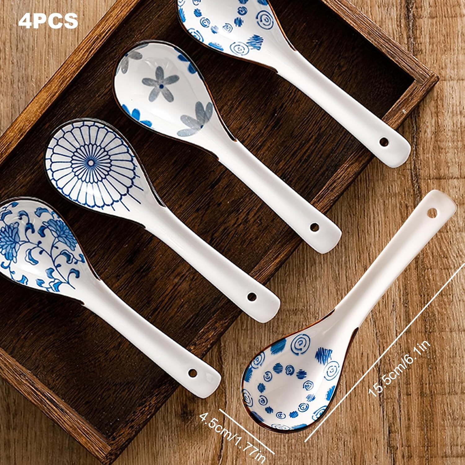 Chinese soup spoons,european chinese spoons,Chinese Soup Spoons, 4PCS Ceramic Ramen Spoons Japanese Retro Style Ceramic Spoons Extended Curved Asian