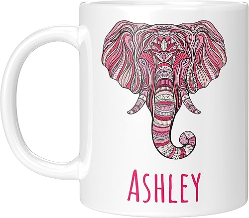 Regalos de elefante, taza de café personalizada de 11 oz con nombre de elefante - Regalos de Navidad para mujeres, niños - Bonita taza de té de