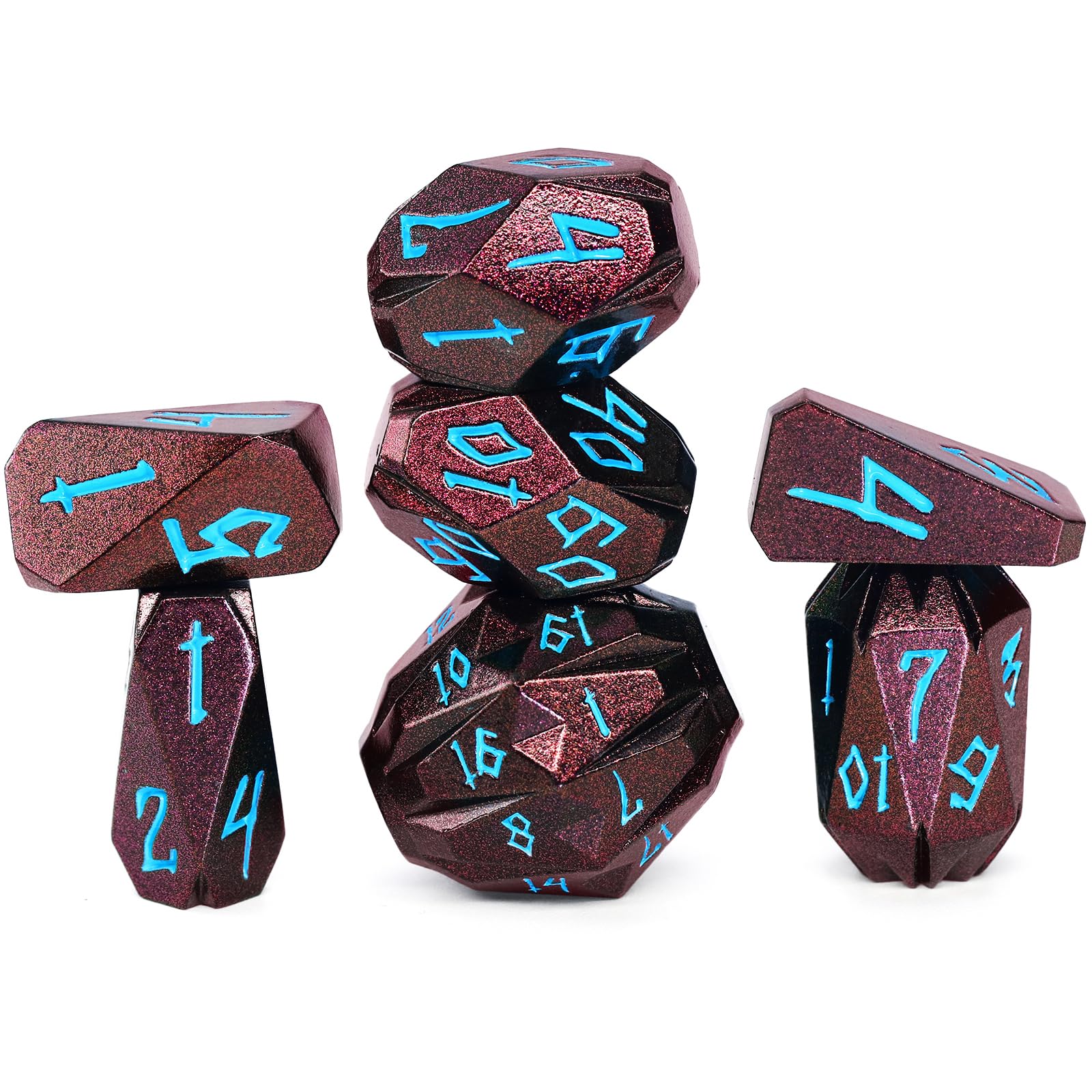FONVGOGO Metal Dice Set D and D for Dungeons and Dragon, Metal Polyhedral DND Dice with Cardboard Box Unique Cool RPG Dice for Role Playing Tabletop Games Gifts (Brown Blue)