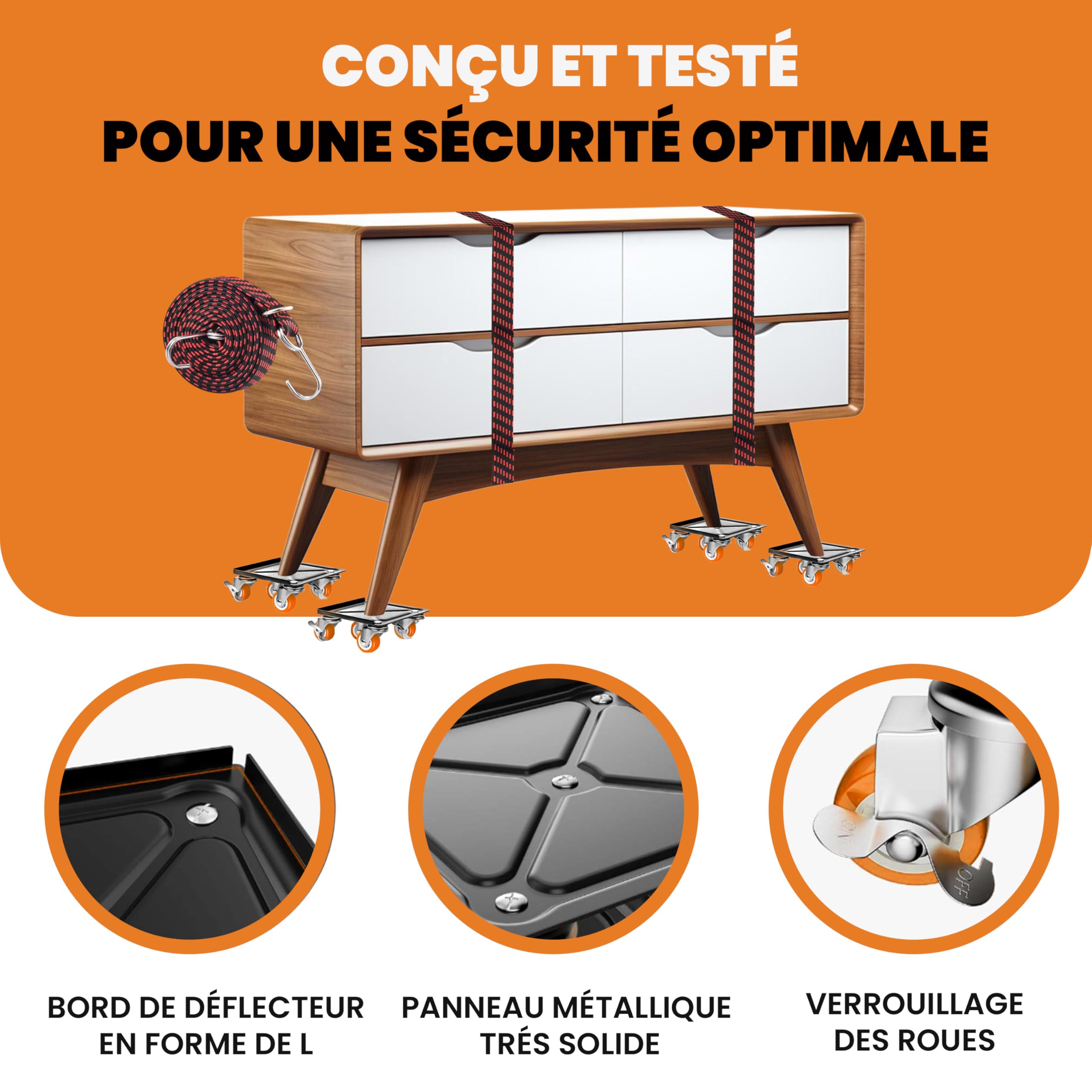 Kit Deplace Meuble 600kg - Leve Meuble avec Plateau Roulant et Roulette Charge Lourde - Chariot Demenagement pour Soulever et Déplacer Meuble sans Effort - Patins glisseurs pour Meubles - EASY MOVERS