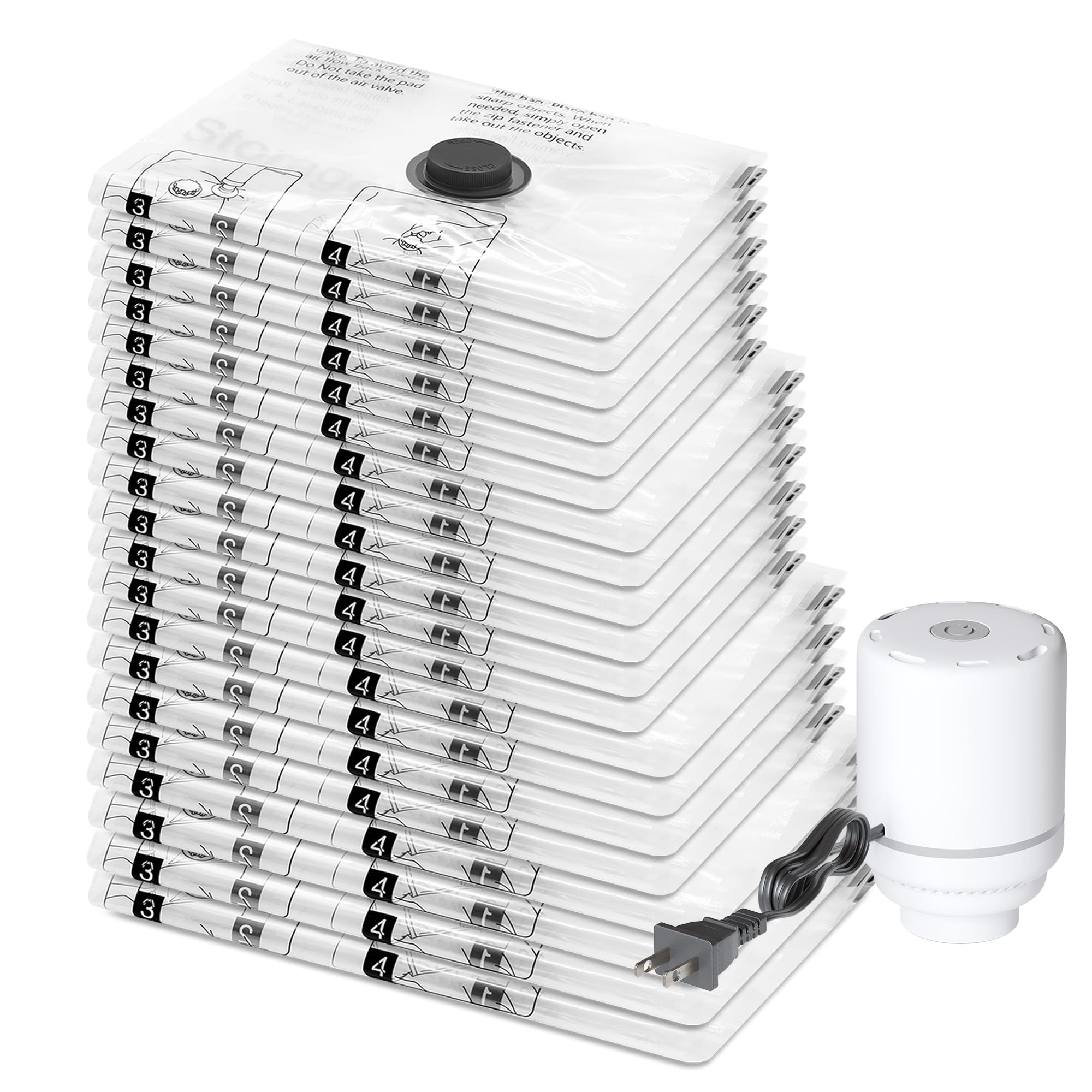 20 Pack Vacuum Storage Bags with Electric Pump, Compression Packing Seal Space Saver Cubes for Clothing Clothes Suitcase Luggage Organizer