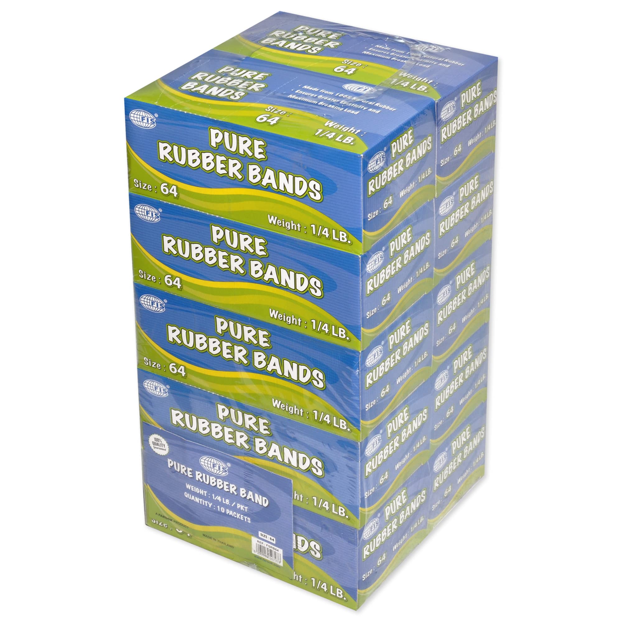 FIS Pure Rubber Bands, Size 64 Yellow 10 Boxes - FSRB64