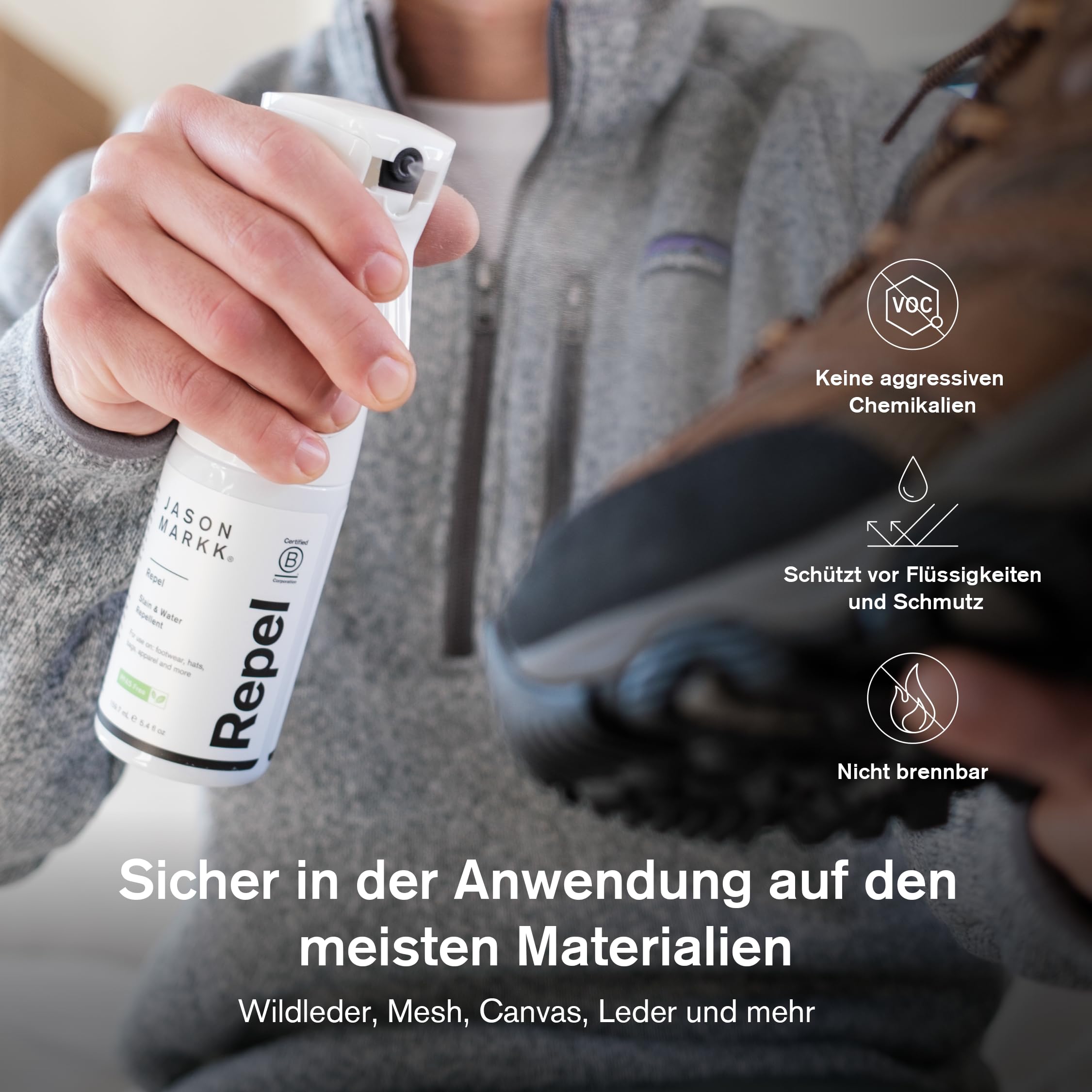 Jason Markk Repel Spray – Imprägnierspray ohne Treibgas, Schuhschutz PFAS frei, auf Wasserbasis hergestellt, flecken- & wasserabweisend, anwendbar auf vielen Materialien, Wildleder, Nubuk, Leder