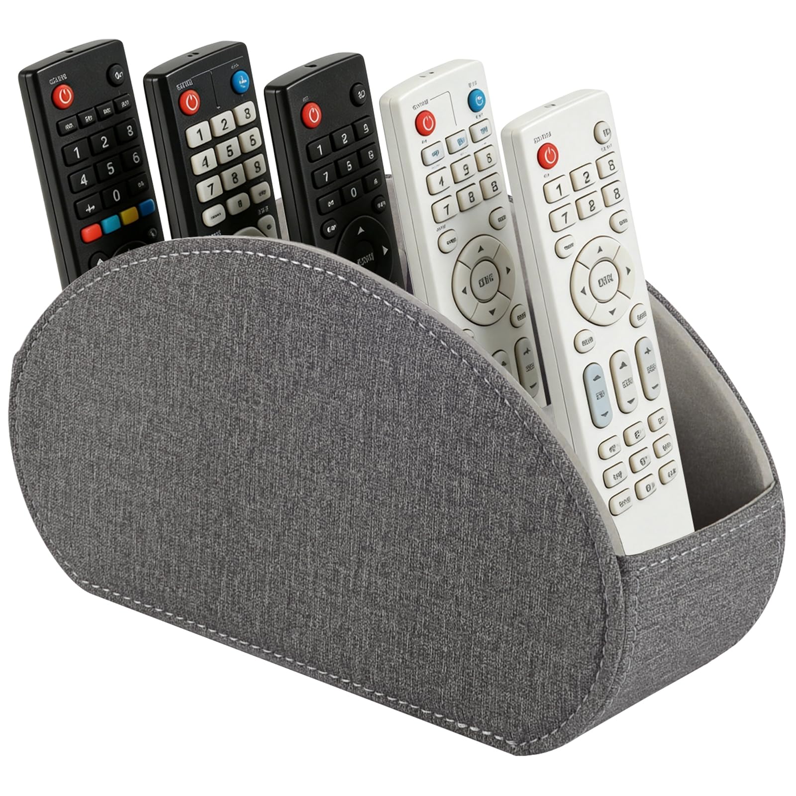 XNONE Remote Control Holder with 5 Compartments,PU Leather Multi-functional Desk Organizer for TV Remote,Office Supplies,Makeup Brushes,Pen,Stationery Storage Caddy (Grey, 5)