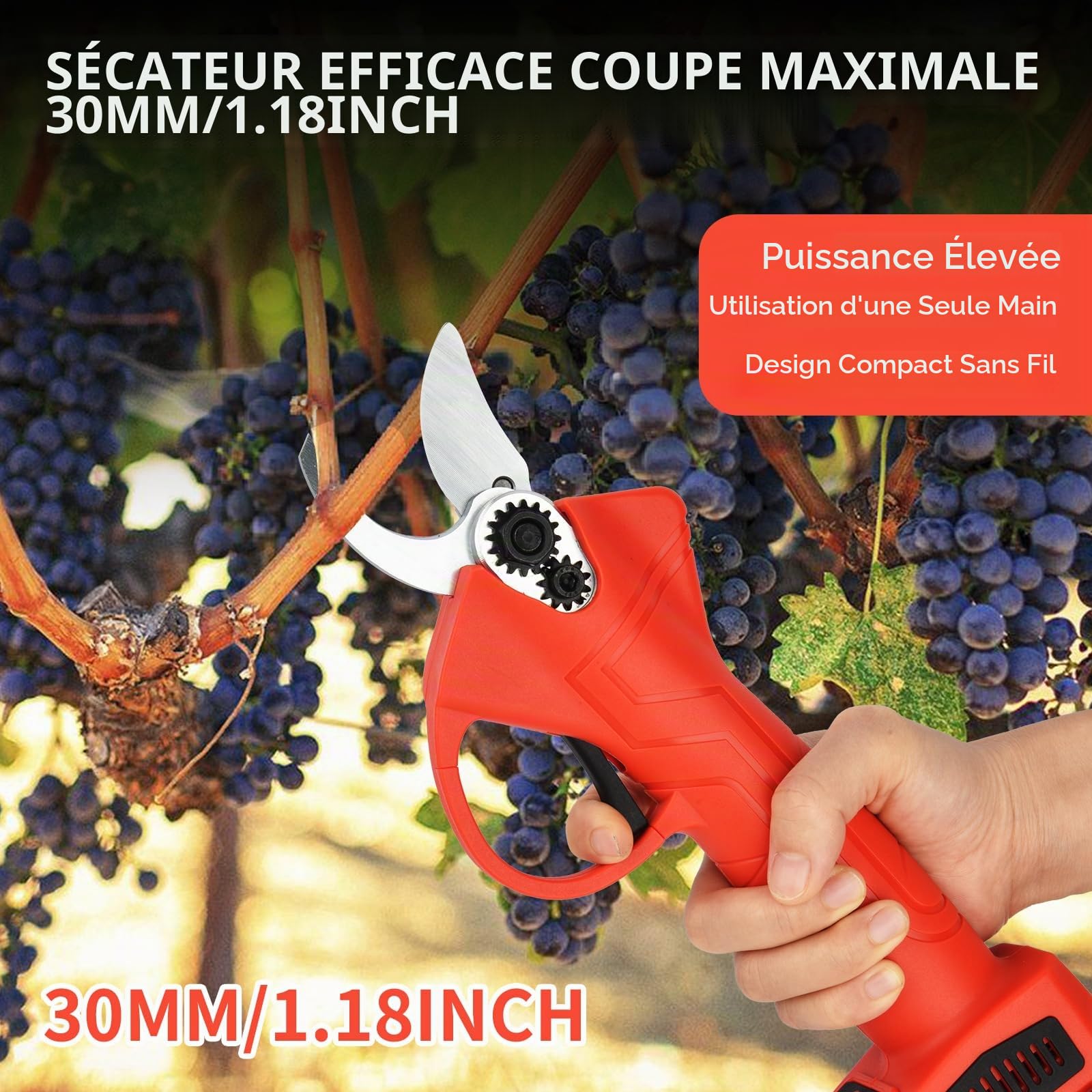 Secateur Electrique sans Fil 30mm: Secateur a Batterie Rechargeable 2 * 2000 mAh Batteries de 21V, cecateur jardin electrique jardinage outillage