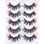 False Eyelashes with Color Deep Pink Color Lashes Volume Faux Mink Lashes Cat Eye Dramatic Color Eyelashes Party Long Strip Lash Pack