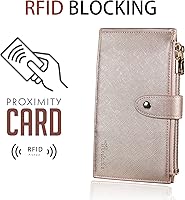 Vista 3 de Travelambo RFID Billetera de mujer con varios compartimientos para varias tarjetas con bolsillo con cierre, talla única