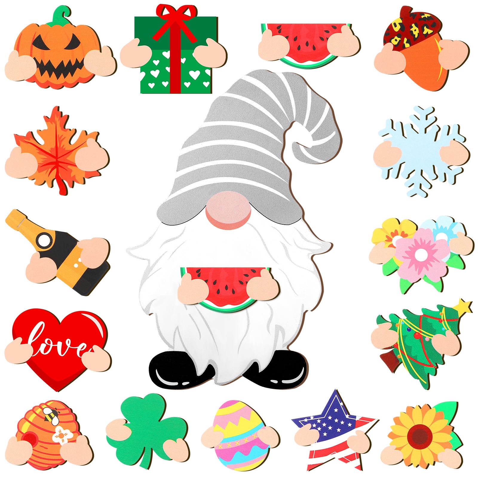 Blulu Interchangeable Wooden Gnome Decor Holiday Seasonal Fall Gnomes Halloween Tiered Tray Decoration with Magnet Pieces DIY Halloween Welcome Sign for Holiday Decorations(Cute Style)