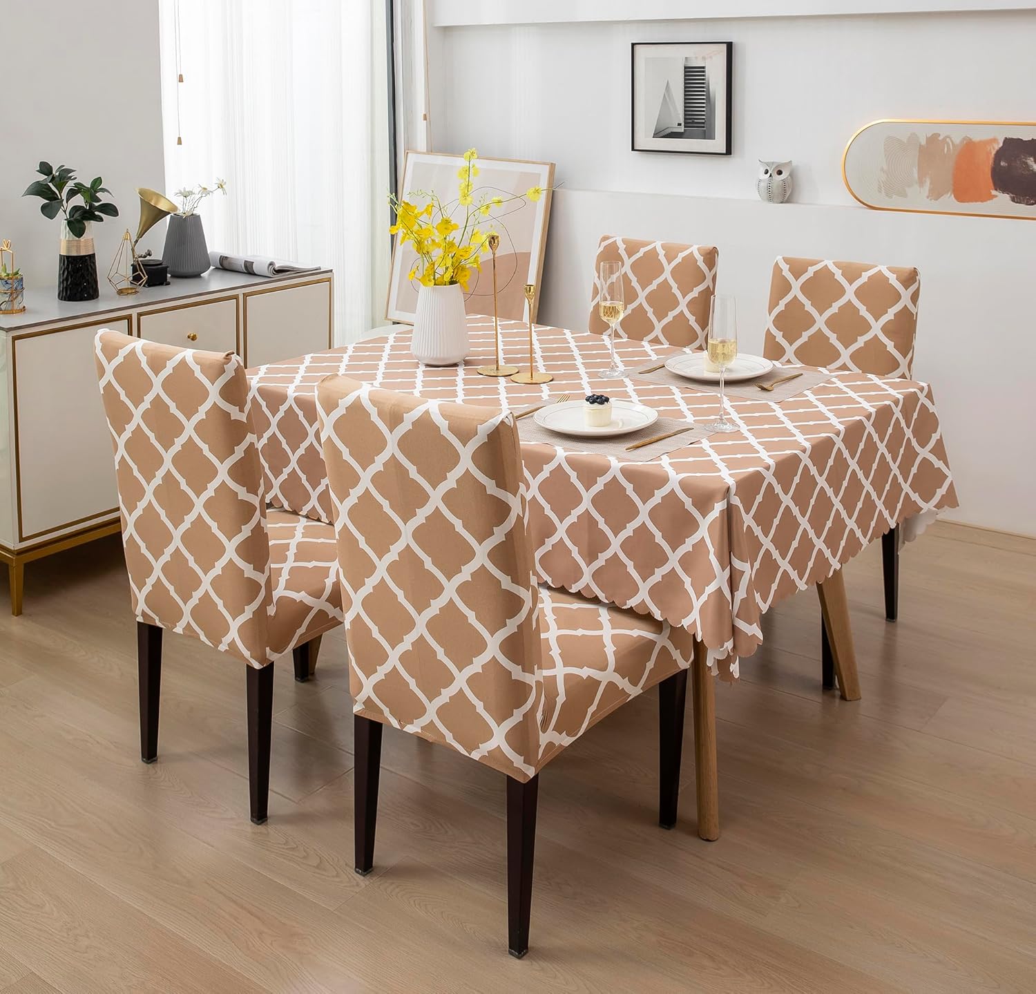 Buy House of Quirk Dining Table Cover Waterproof with 4 Chair Covers