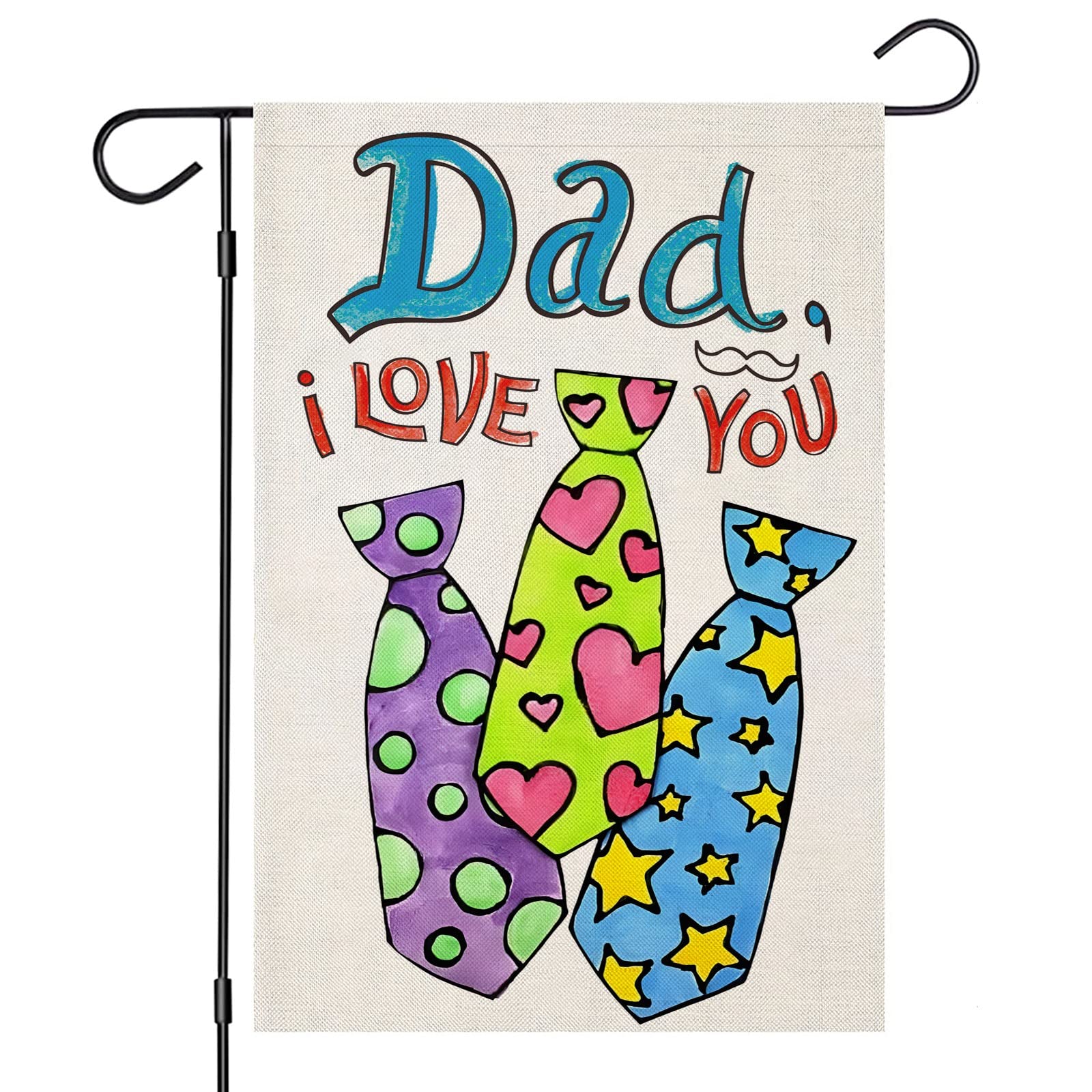 Happy Father's Day Garden Flags 12x18 Inch Double Sided, Dad I Love You Colorful Necktie Small Yard Flags, Gift for Daddy Dad Father Papa Grandfather Summer Farmhouse Patio Outdoor Outside Decoration