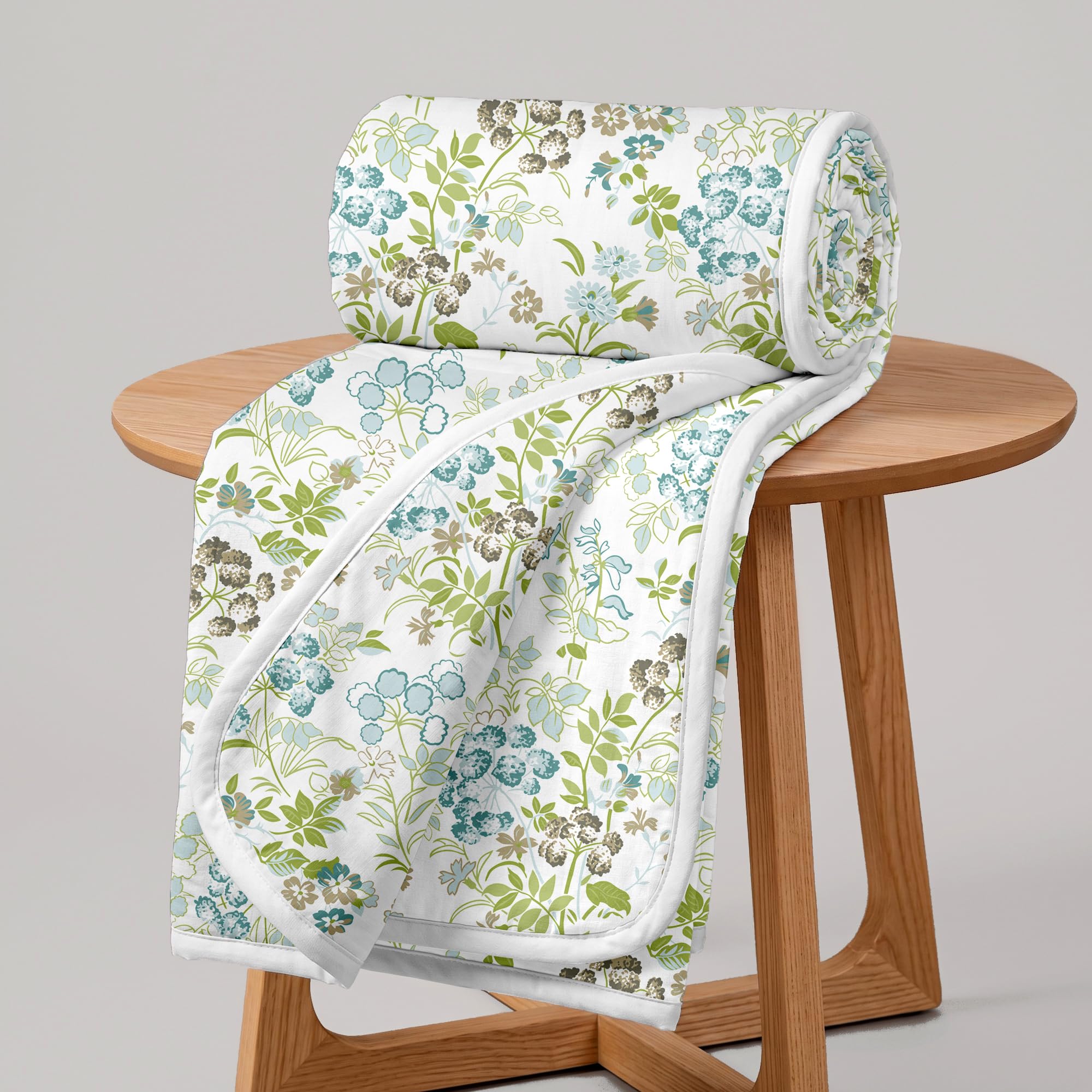 Divine Casa Floret 100% Cotton Single Dohar | 120 GSM | Soft & Lightweight Throw Blanket | Cozy & Breathable Bedding | All-Season Comfort | 210 x 140 CM, Floral Breeze-image-13