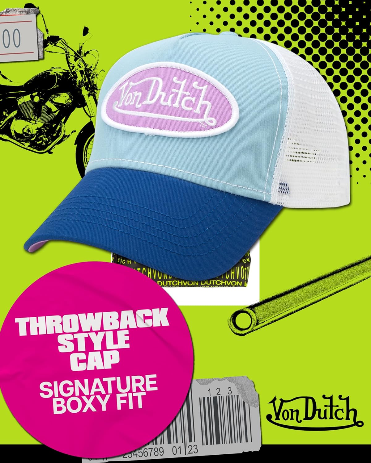 Von Dutch Unisex Trucker Hat - Curved Bill Mesh Back Retro Classic Colorblock Snapback Baseball Cap for Men and Women