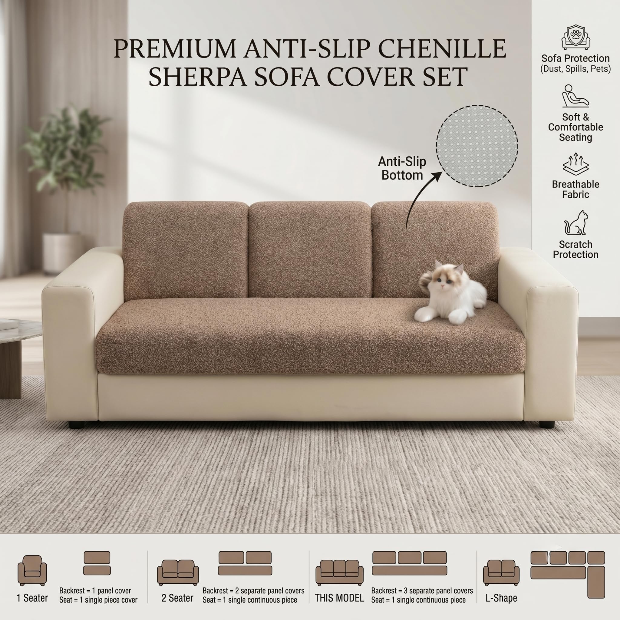 Styleys Sofa Mat - Anti-Slip Teddy Cover -4 Styleys Sofa Mat - Anti-Slip Teddy Cover -4