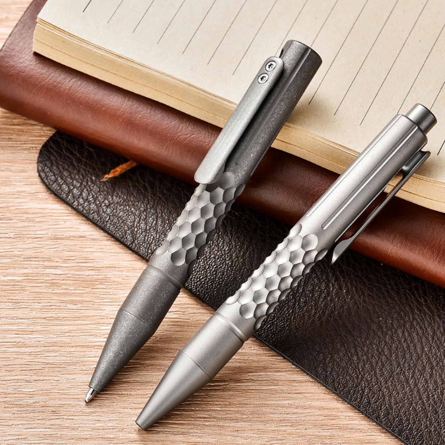 Hamans Titanium Bolt Action Pen 4.61'' with Pocket Clip, Refillable & Anti-slip Ballpoint Writing Signature Pen with 2pcs Refills for Outdoor, Working, Writing (Grey)