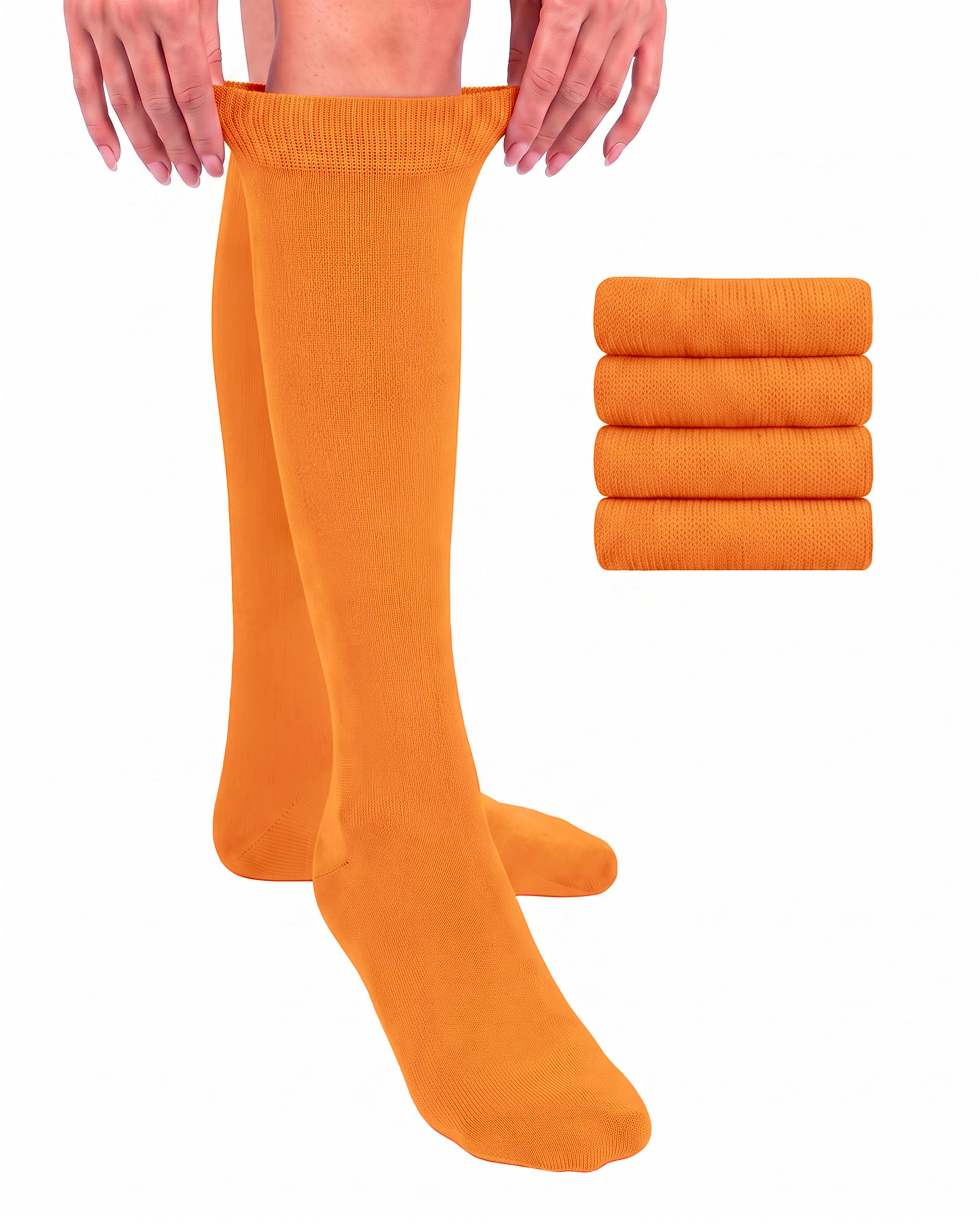 Hugh Ugoli Women Cotton Knee High Socks, 4 Pairs, Long Dress School Uniform