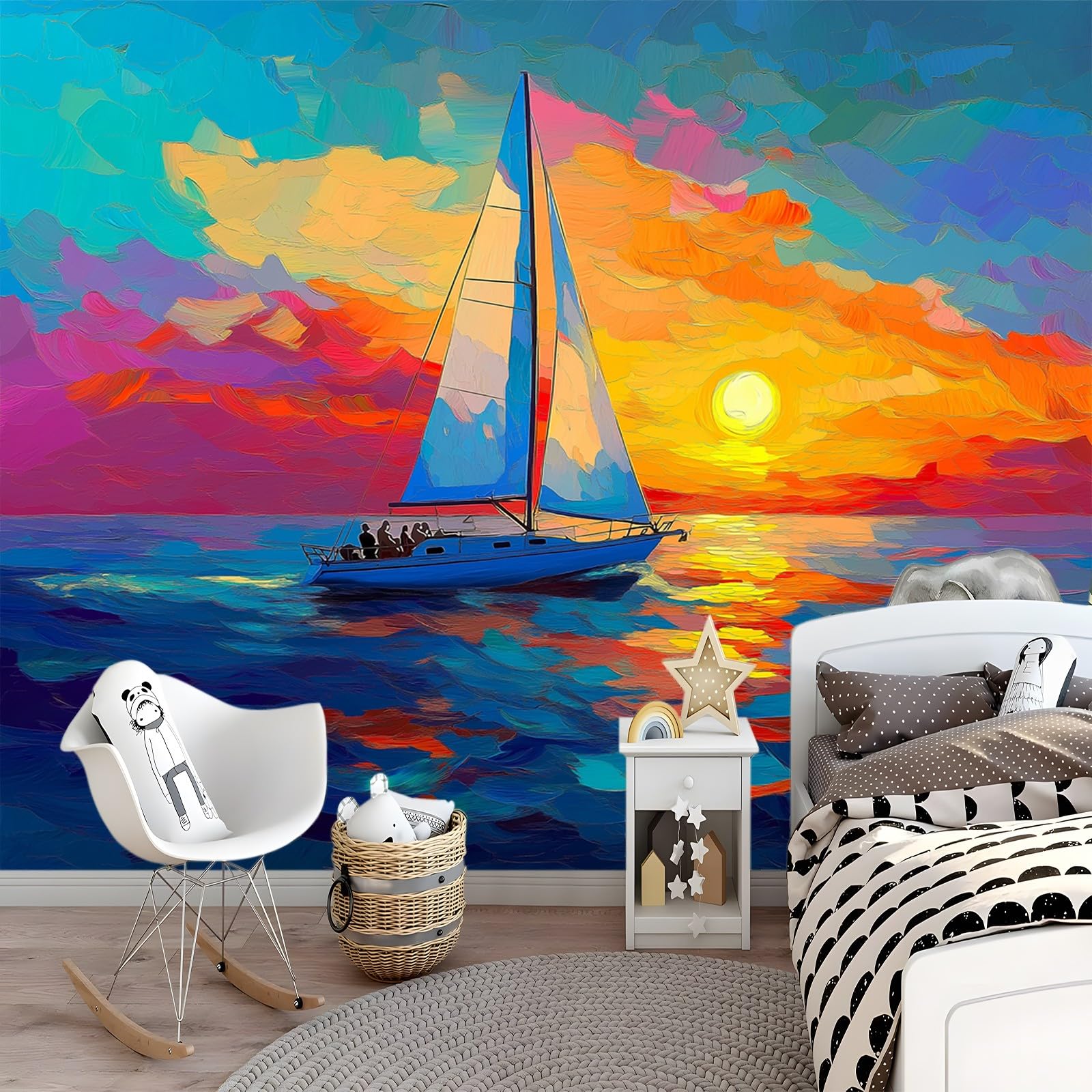 Niestandardowe fototapety salon sypialnia restauracja dekoracja tapety 400 x 280 cm abstrakcyjny zachód słońca żaglówka tapeta włóknina ścienna malowidła ścienne kolorowe dekoracje