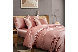 6Pcs Rose Gold Duvet Cover Set Queen Size with Satin Fitted Sheet