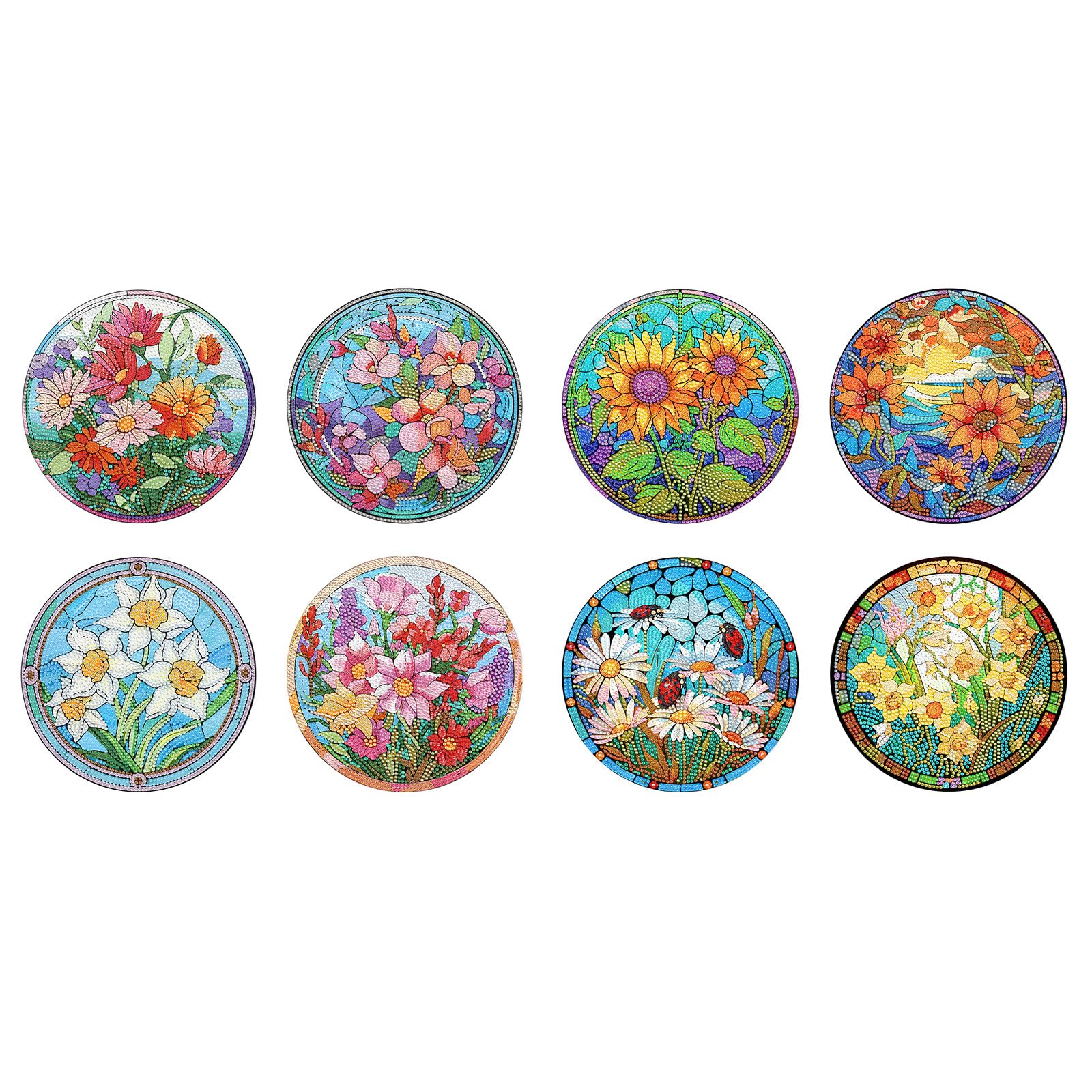 Lebartm 8Pcs DIY Diamond Art Painting Placemat Round Non-Slip Acrylic Table mats Modern Dining Table Kitchen Diamond Art Place mats Craft Supplies for Home Decor