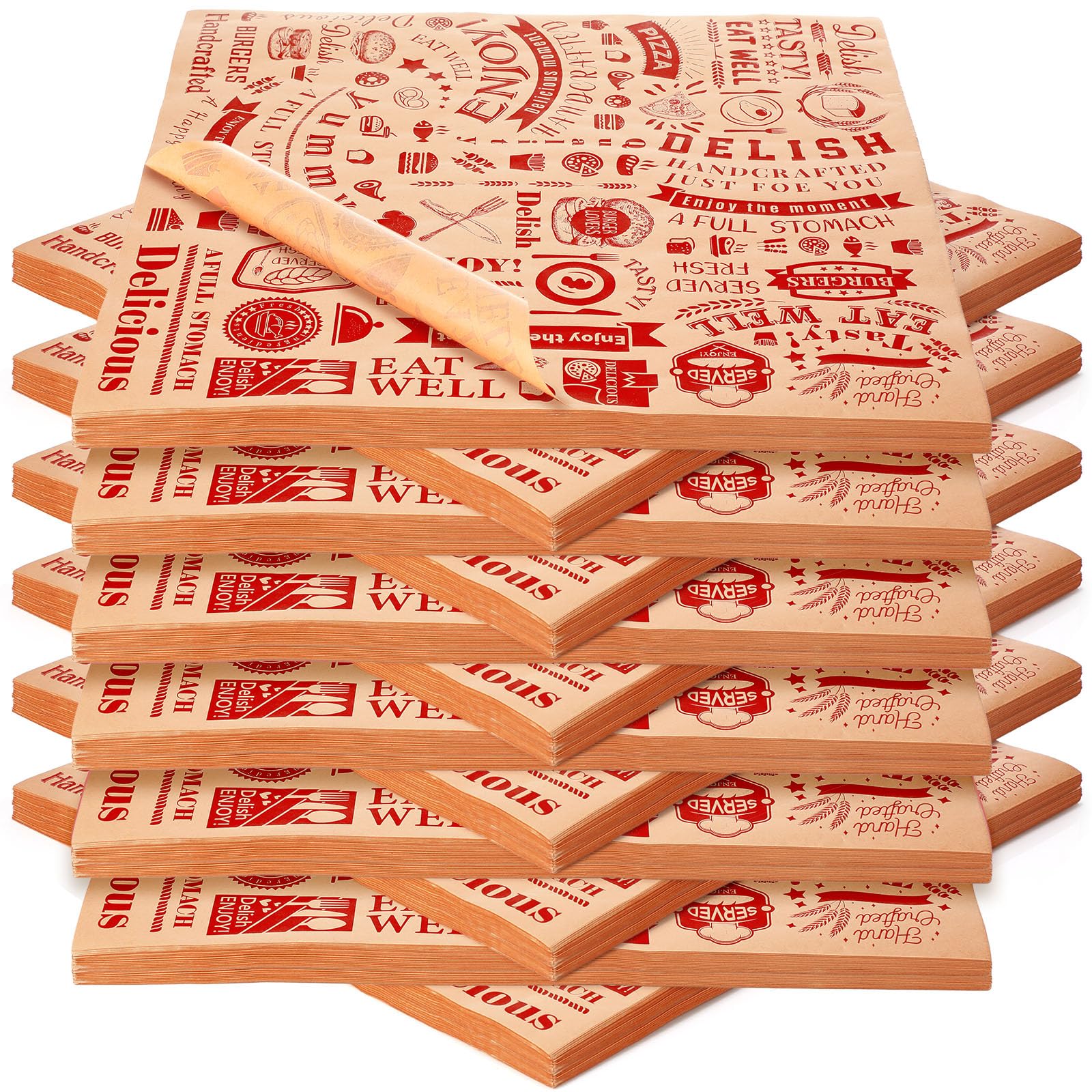 Outus 1000 fogli di carta cerata per alimenti, 30,5 x 30,5 cm, resistenti al grasso, per carta da giornale, acqua e grasso, per avvolgere panini, hot dog, per la cottura degli alimenti (rosso su