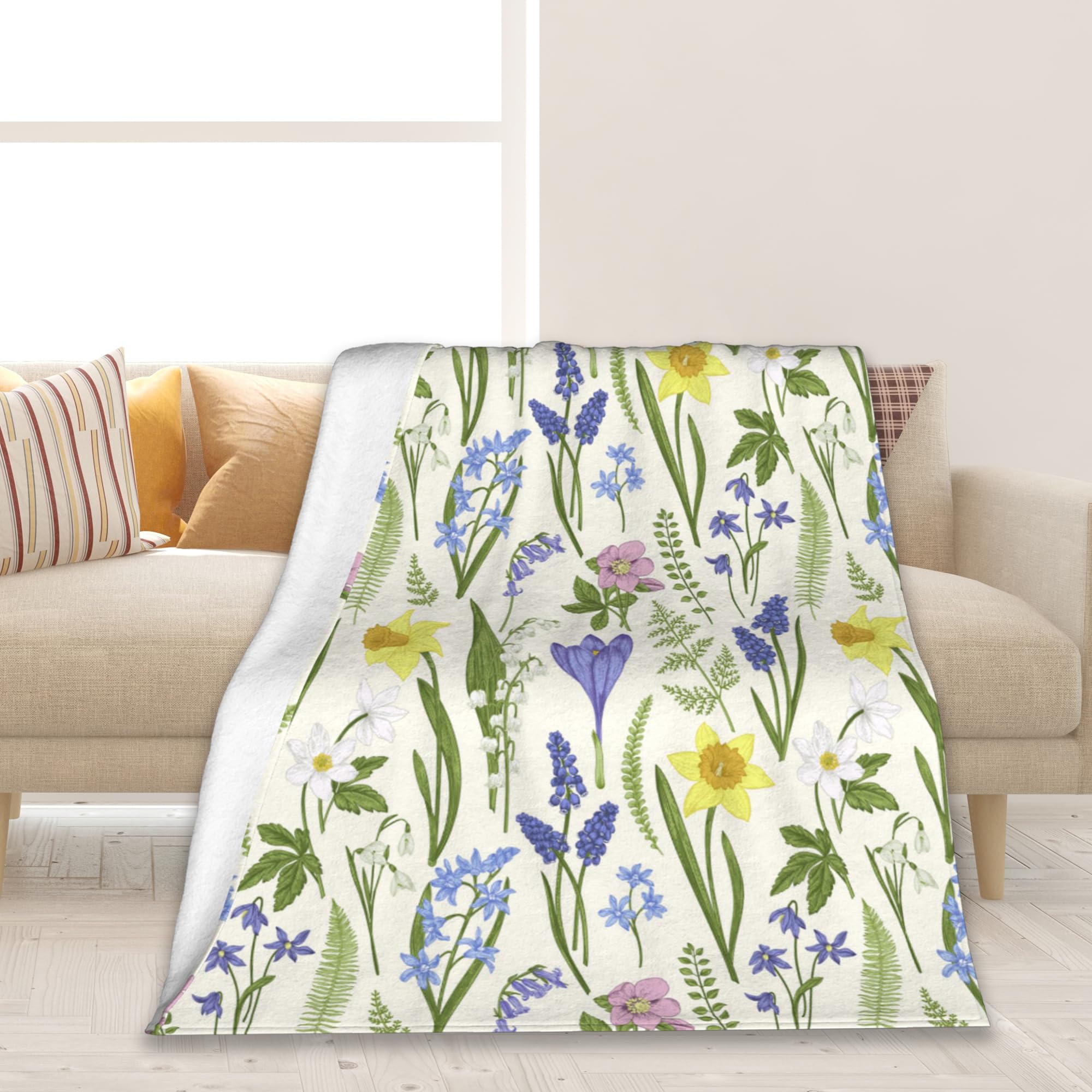 Elightvap Blanket Daffodil Flower Wildflower Botanical Blankets Warm Lightweight Throw Blanket All-Season for Couch Bed Man Women Girl 50"x60"