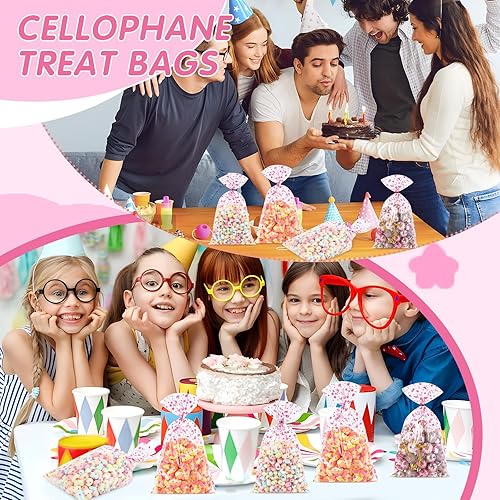 Miniatura 7 de COQOFA 100 bolsas de regalo de estrella rosa de 7 x 12 pulgadas, bolsas de regalo de celofán, bolsas de regalo de fiesta, bolsas de plástico