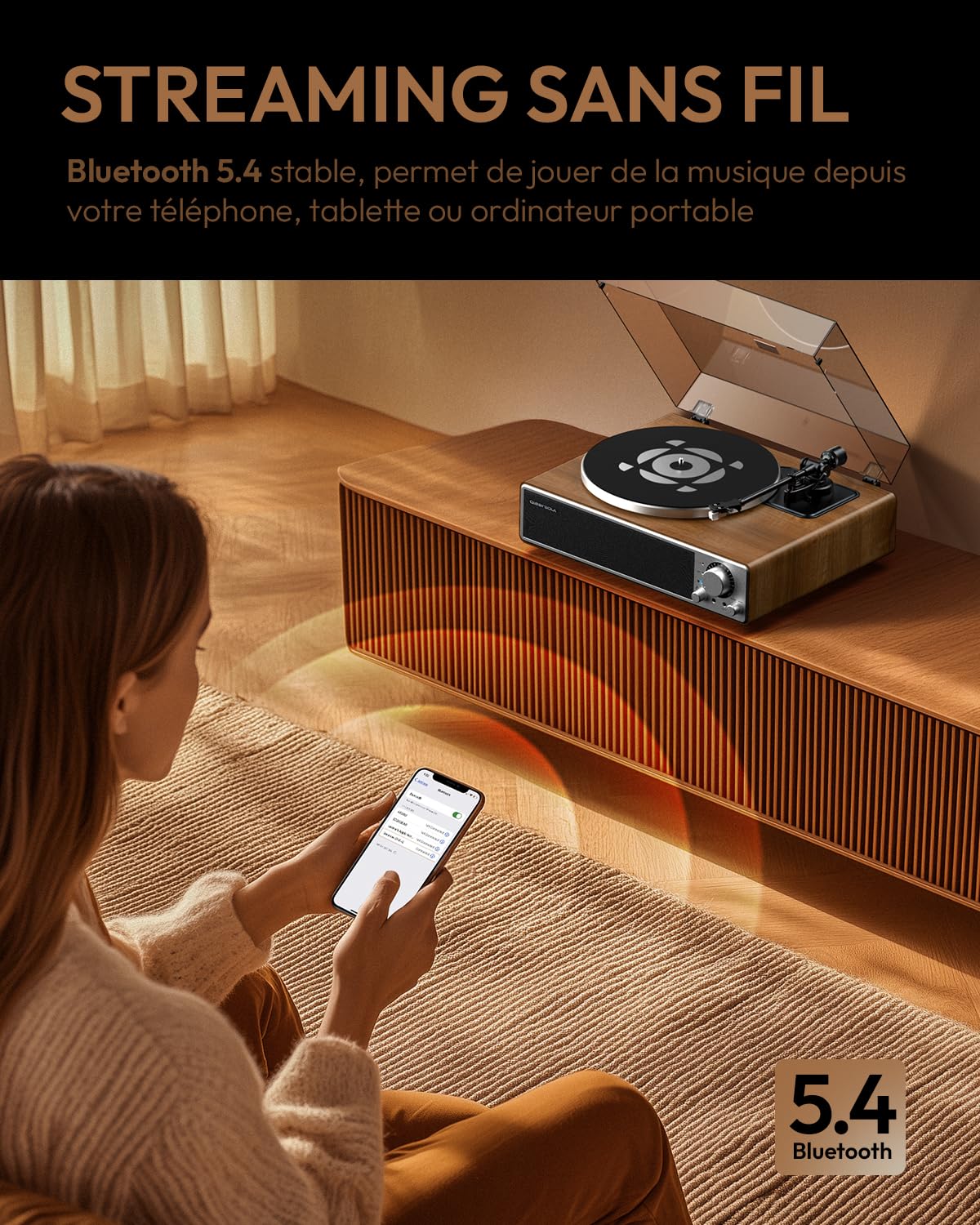 Qlearsoul One-Q Platine Vinyle Tout-en-Un avec Bluetooth 5.4, Platines HiFi avec Haut-parleurs Intégrés, Préampli Phono, Cellule AT-3600L, 33/45 RPM, Arrêt Automatique