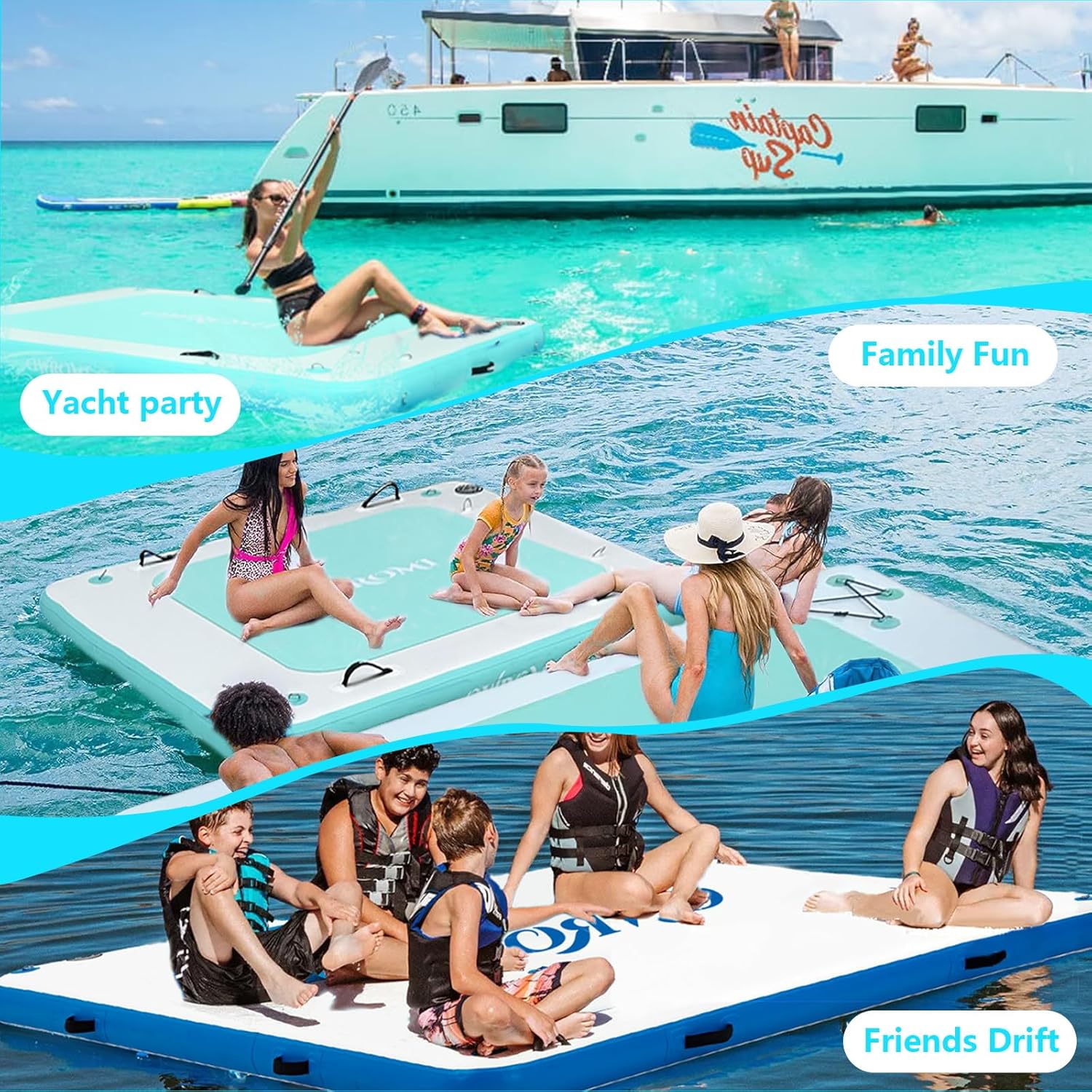 Inflatable Floating Dock Air Platform, 6/8/10ft Air Dock Platform Floating Island Raft, Enlarged Non-Slip Surface Water Floating Dock Mat, 6in Thick Water Platform Swim Dock Mat for Pool Beach Ocean