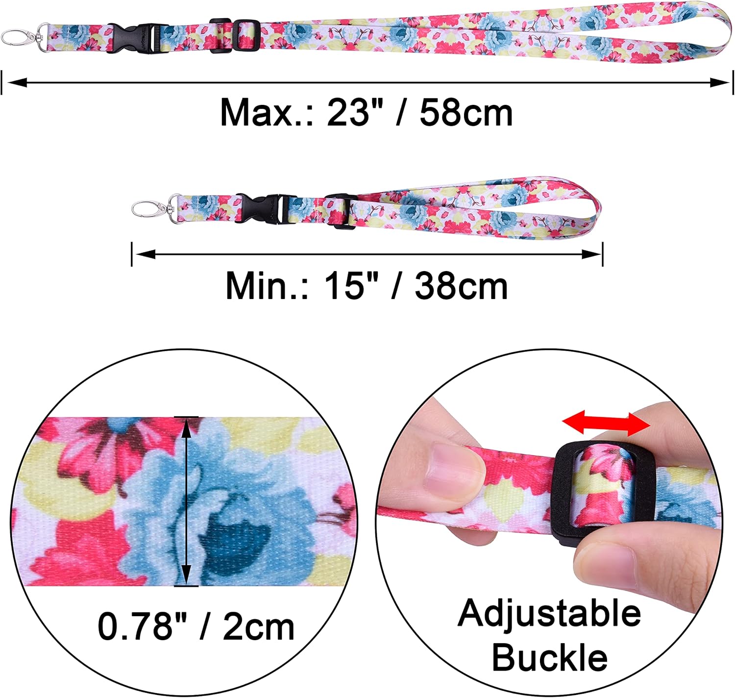 Wisdompro Adjustable Lanyard, Heavy Duty Neck Strap Lanyard with Detachable Buckle and Metal Hook for Keys, ID Badges, Card Holder, Name Tags - Dahlia - Image 2