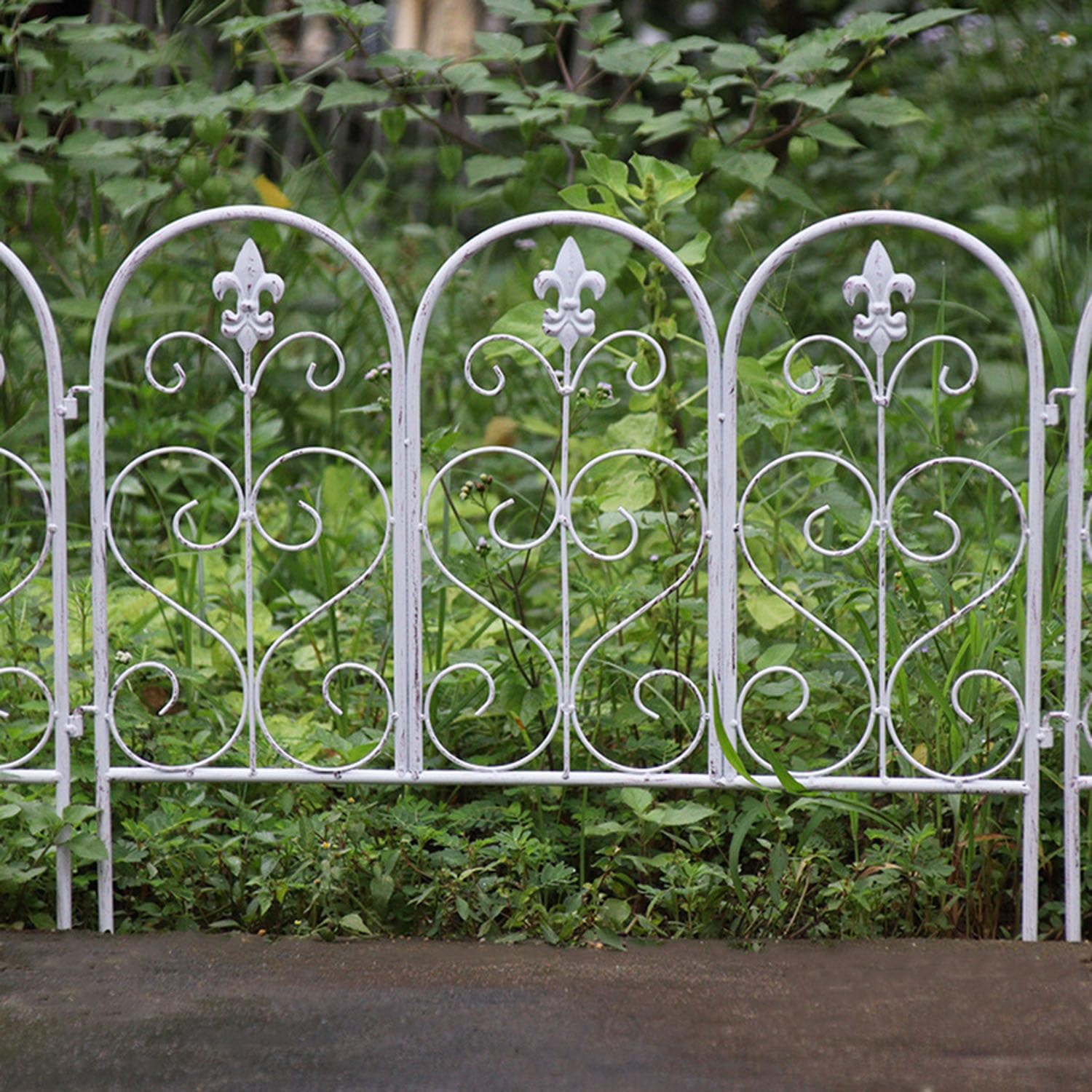 Recinzione da Giardino, Recinzione per Aiuole, Recinzione per Stagno, Set 4 Pannelli per Cortile E Giardino, Pannelli di Recinzione in Ferro Battuto Antiruggine(Bianco)