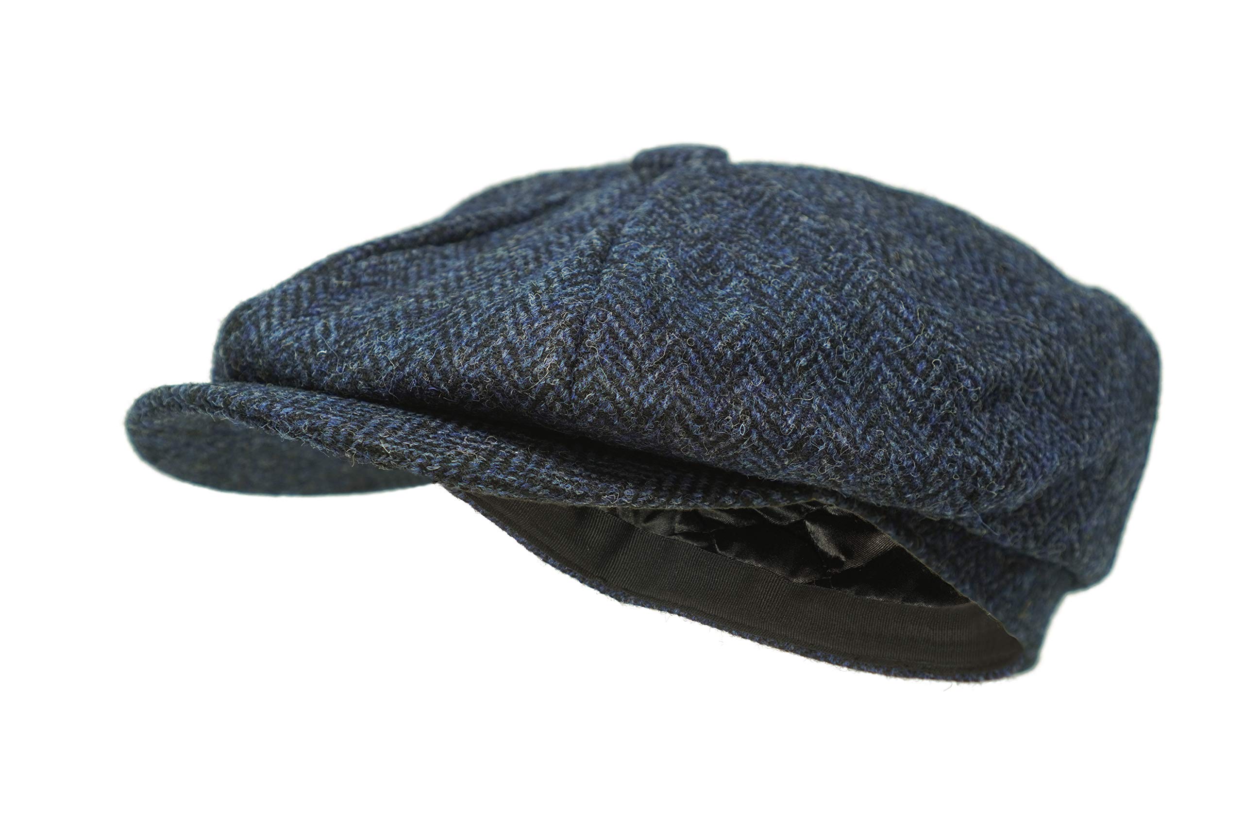 Borges & Scott Lomond Newsboy Cap - 100% Handwoven Wool - Harris Tweed - Water Resistant - Navy Herringbone - 56cm