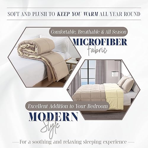 Miniatura 6 de Elegant Comfort Juego de edredón reversible de 3 piezas, acogedor para todas las estaciones, alternativo de plumón suave, acolchado, cosido en caja,