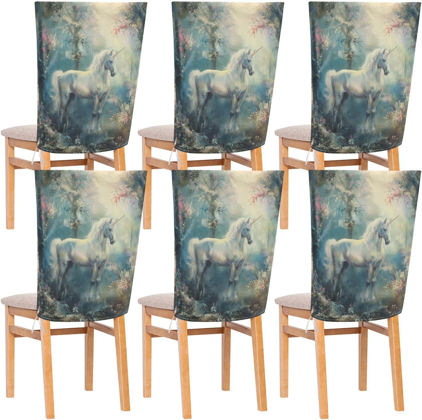 ALAZA Unicorn in A Forest Chair Back Cover Set of 6, Washable Reusable Removable Chair Slipcovers Decorative Chair Cover for Home Kitchen Wedding Party